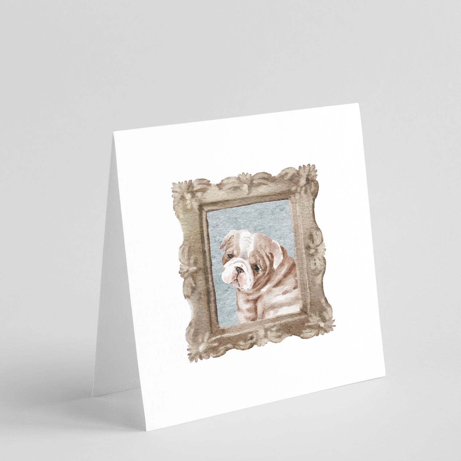 Buy this English Bulldog Fawn White Puppy Square Greeting Cards and Envelopes Pack of 8