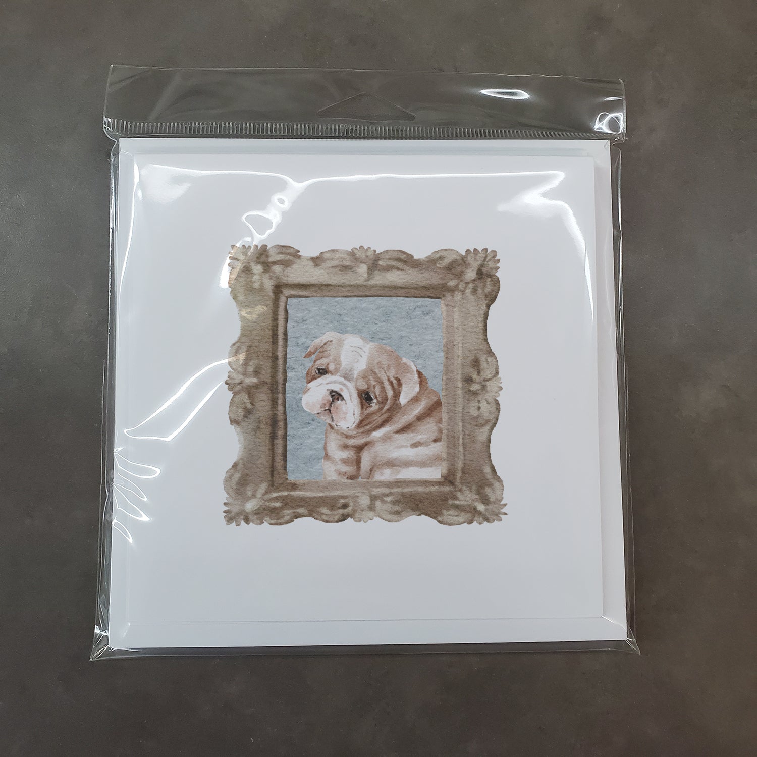English Bulldog Fawn White Puppy Square Greeting Cards and Envelopes Pack of 8 - the-store.com