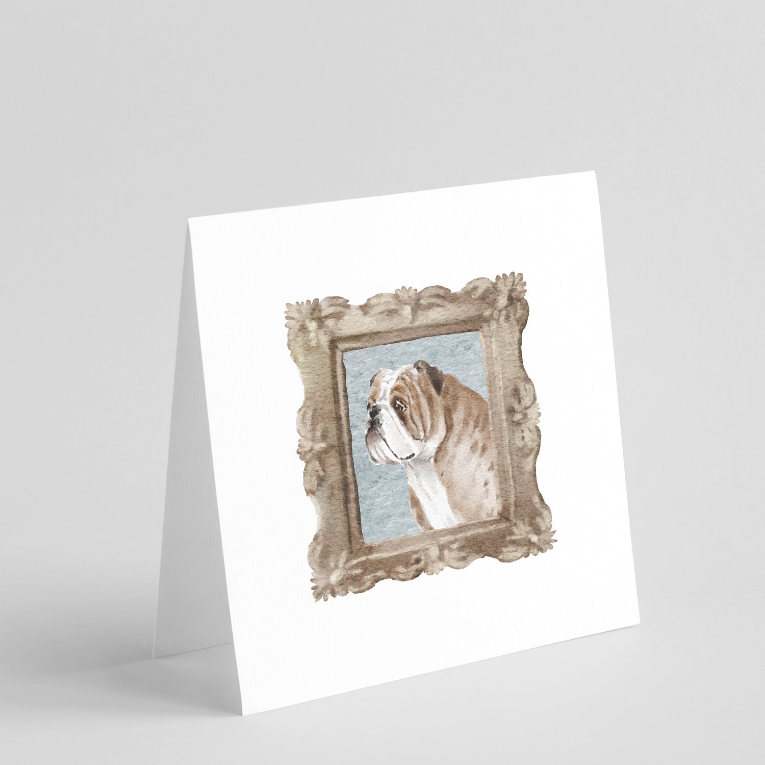 Buy this English Bulldog Fawn White Side View Square Greeting Cards and Envelopes Pack of 8