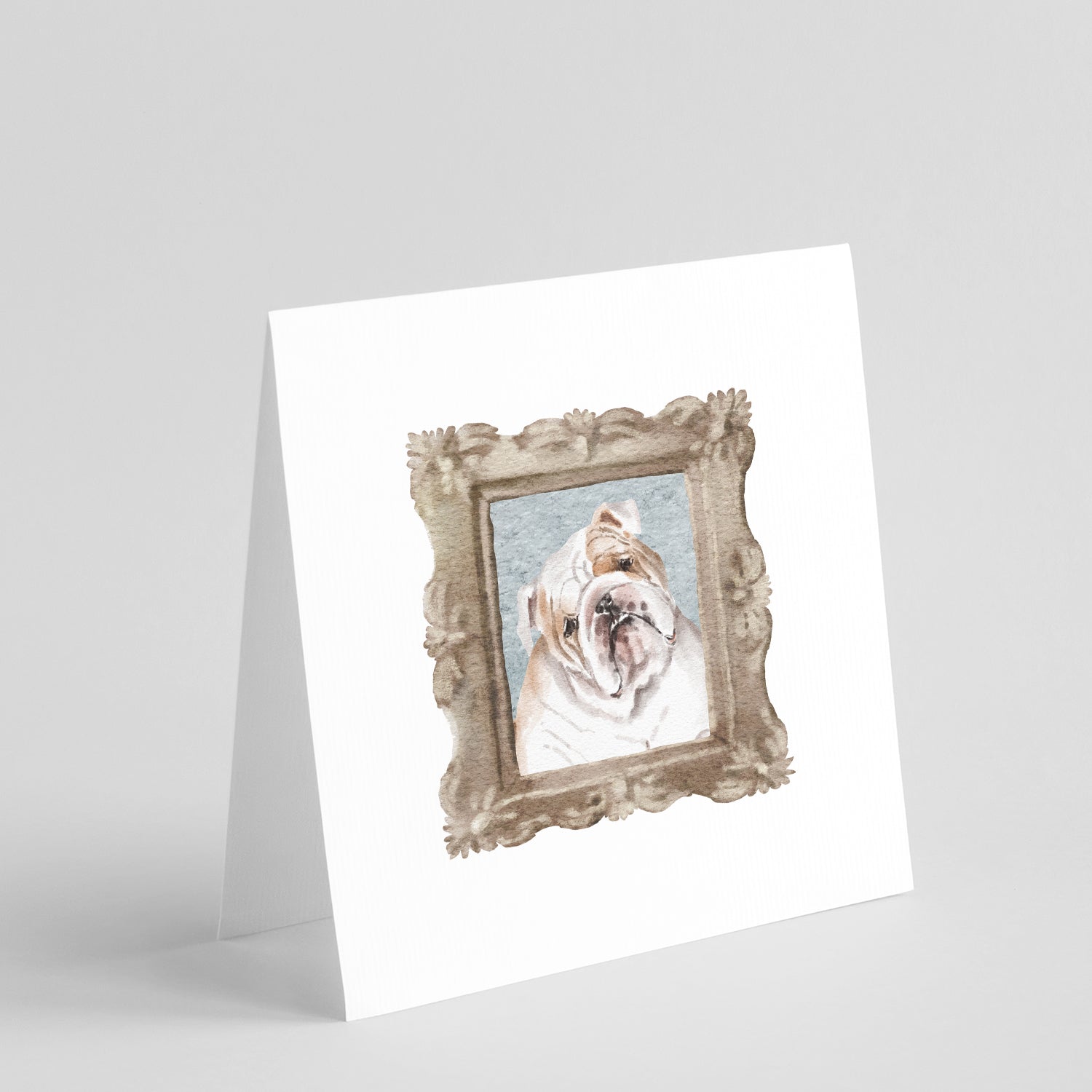 Buy this English Bulldog Fawn White Head Tilt Square Greeting Cards and Envelopes Pack of 8