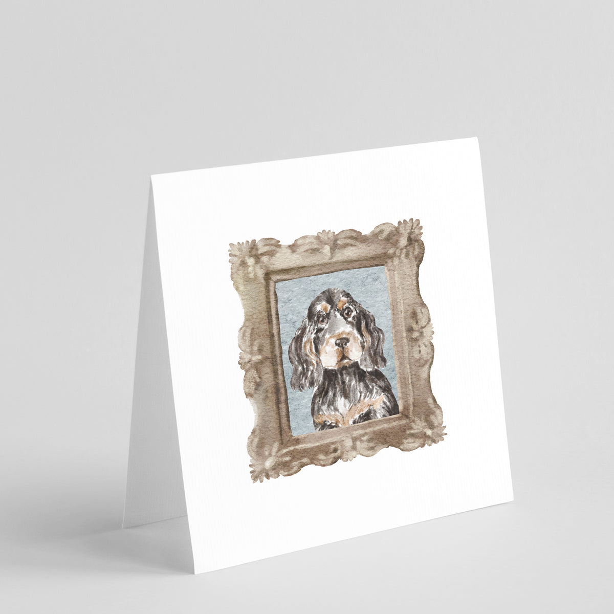 Buy this English Cocker Spaniel Black Tan Front View Square Greeting Cards and Envelopes Pack of 8