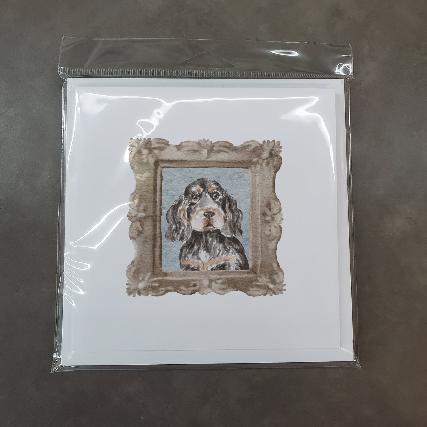 English Cocker Spaniel Black Tan Front View Square Greeting Cards and Envelopes Pack of 8 - the-store.com