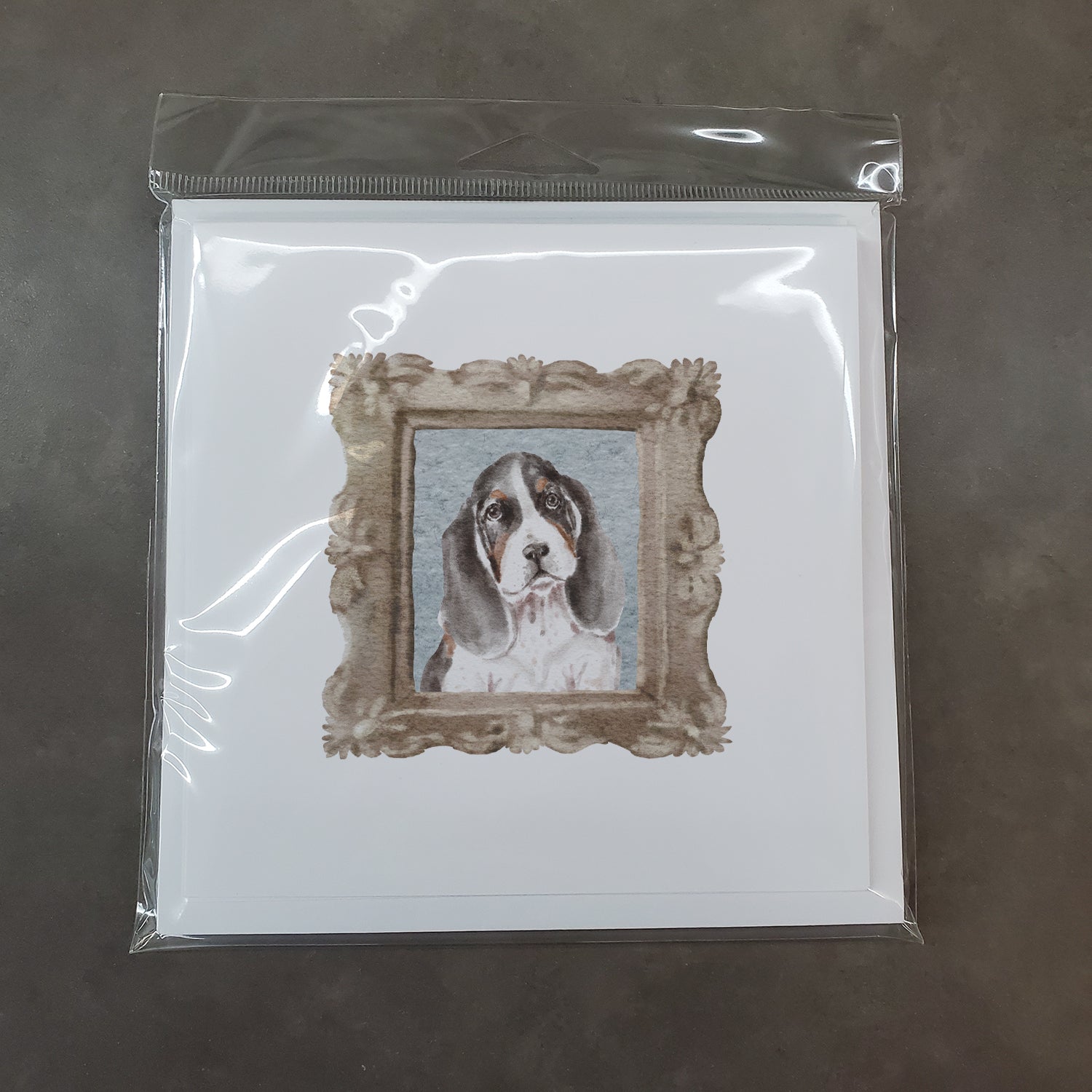 Basset Hound Tricolor Front View Square Greeting Cards and Envelopes Pack of 8 - the-store.com