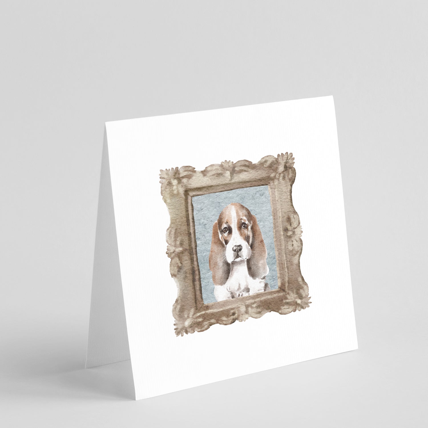 Buy this Basset Hound Red White Front View Square Greeting Cards and Envelopes Pack of 8