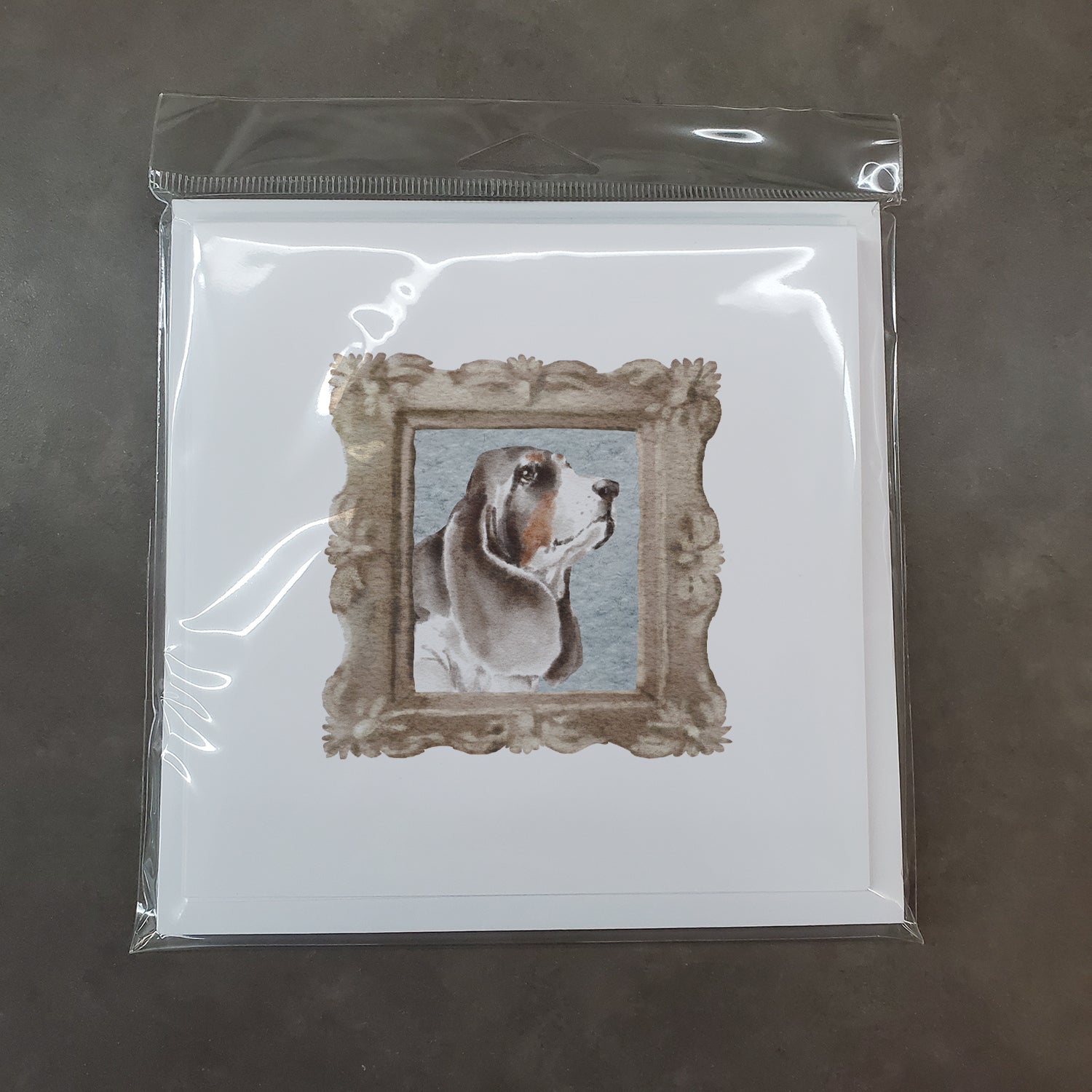 Basset Hound Tricolor Side View 2 Square Greeting Cards and Envelopes Pack of 8 - the-store.com
