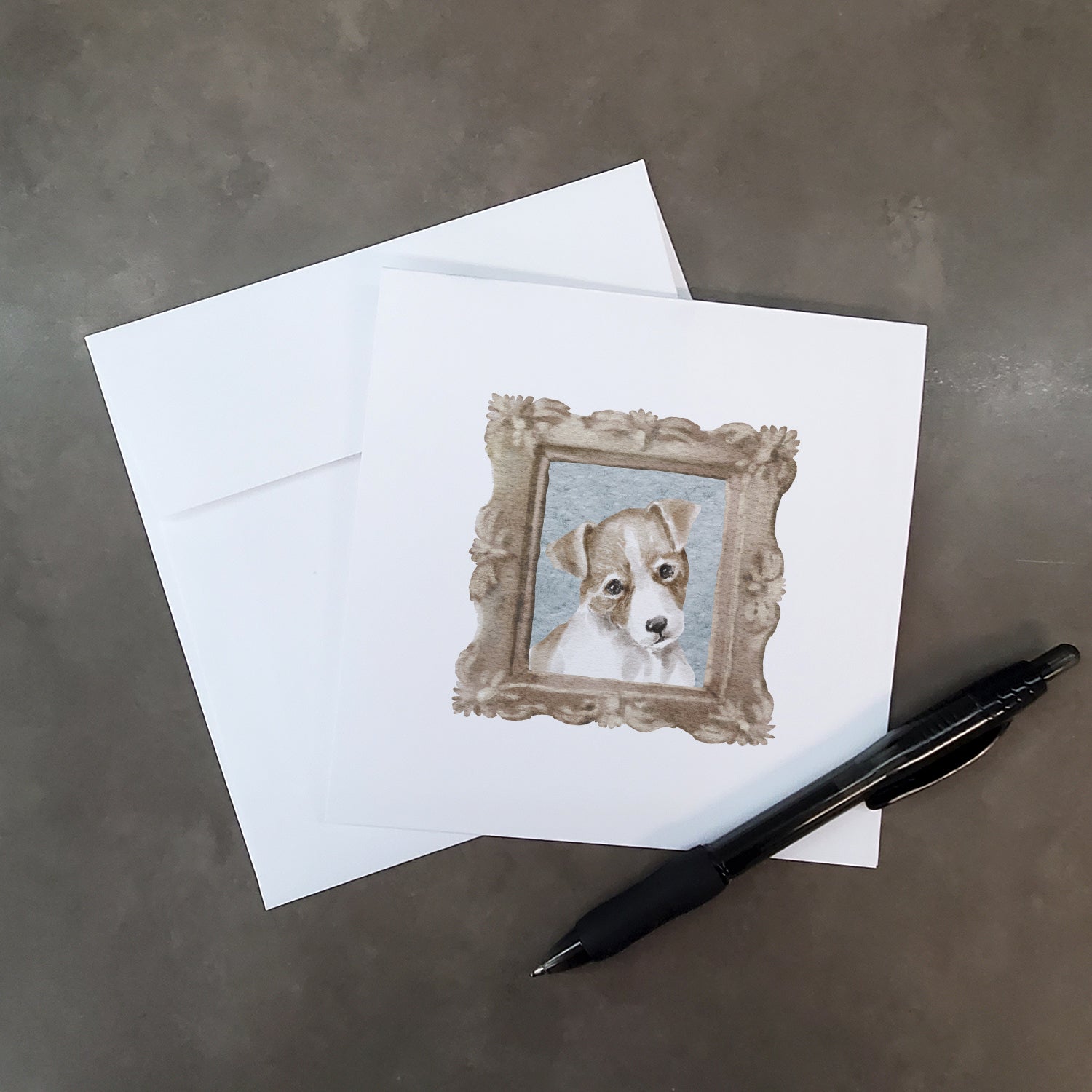 Jack Russell Terrier Tan White Puppy Square Greeting Cards and Envelopes Pack of 8 - the-store.com