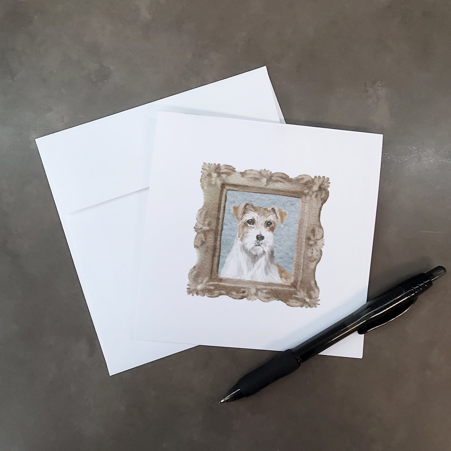 Jack Russell Terrier Tan White Front View Square Greeting Cards and Envelopes Pack of 8 - the-store.com