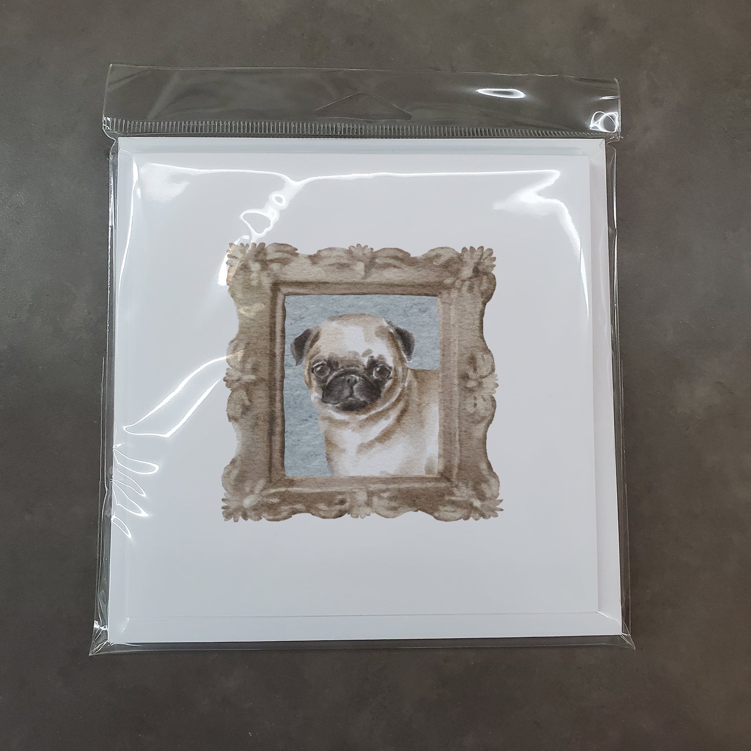 Pug Fawn Front View Square Greeting Cards and Envelopes Pack of 8 - the-store.com