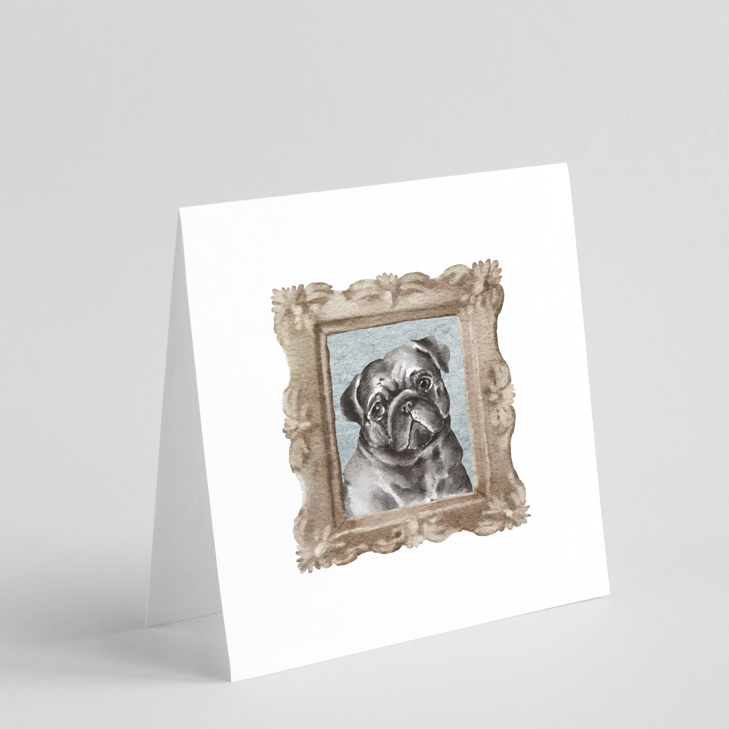 Buy this Pug Black Front View Square Greeting Cards and Envelopes Pack of 8