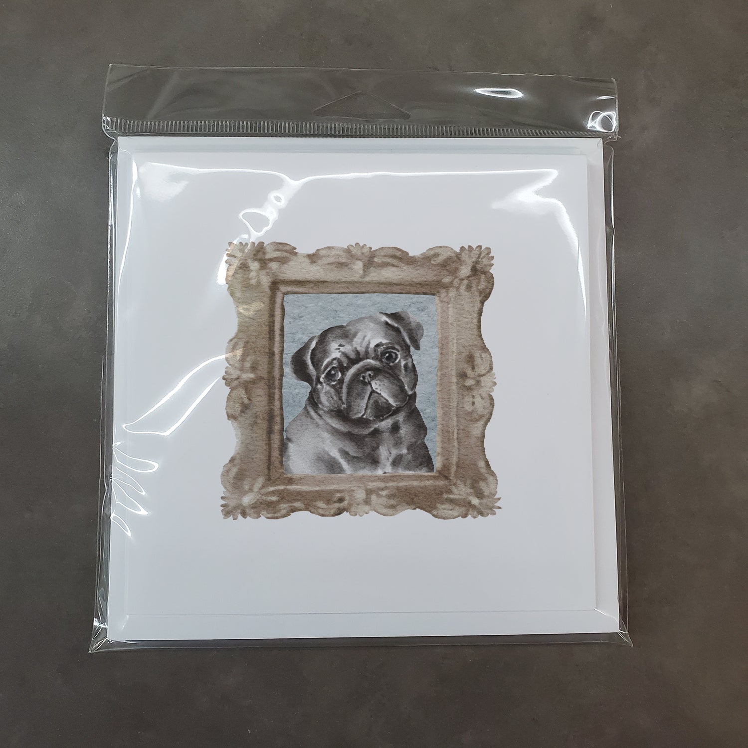 Pug Black Front View Square Greeting Cards and Envelopes Pack of 8 - the-store.com
