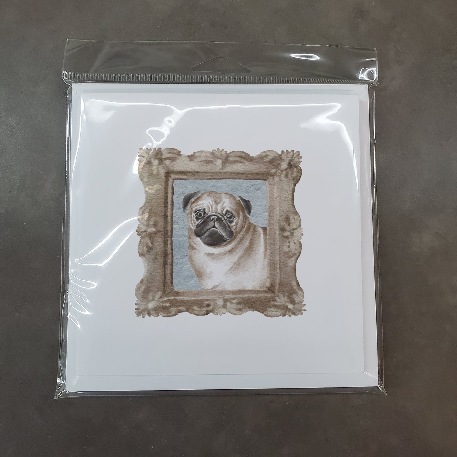 Pug Fawn Front View 2 Square Greeting Cards and Envelopes Pack of 8 - the-store.com