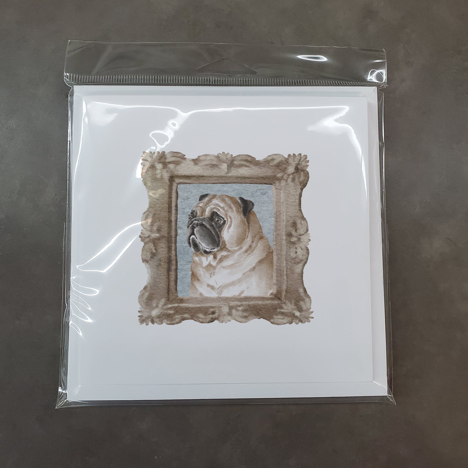 Pug Fawn Side View Square Greeting Cards and Envelopes Pack of 8 - the-store.com