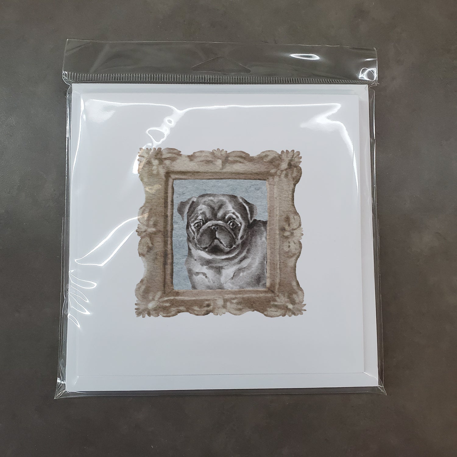 Pug Black Front View 2 Square Greeting Cards and Envelopes Pack of 8 - the-store.com