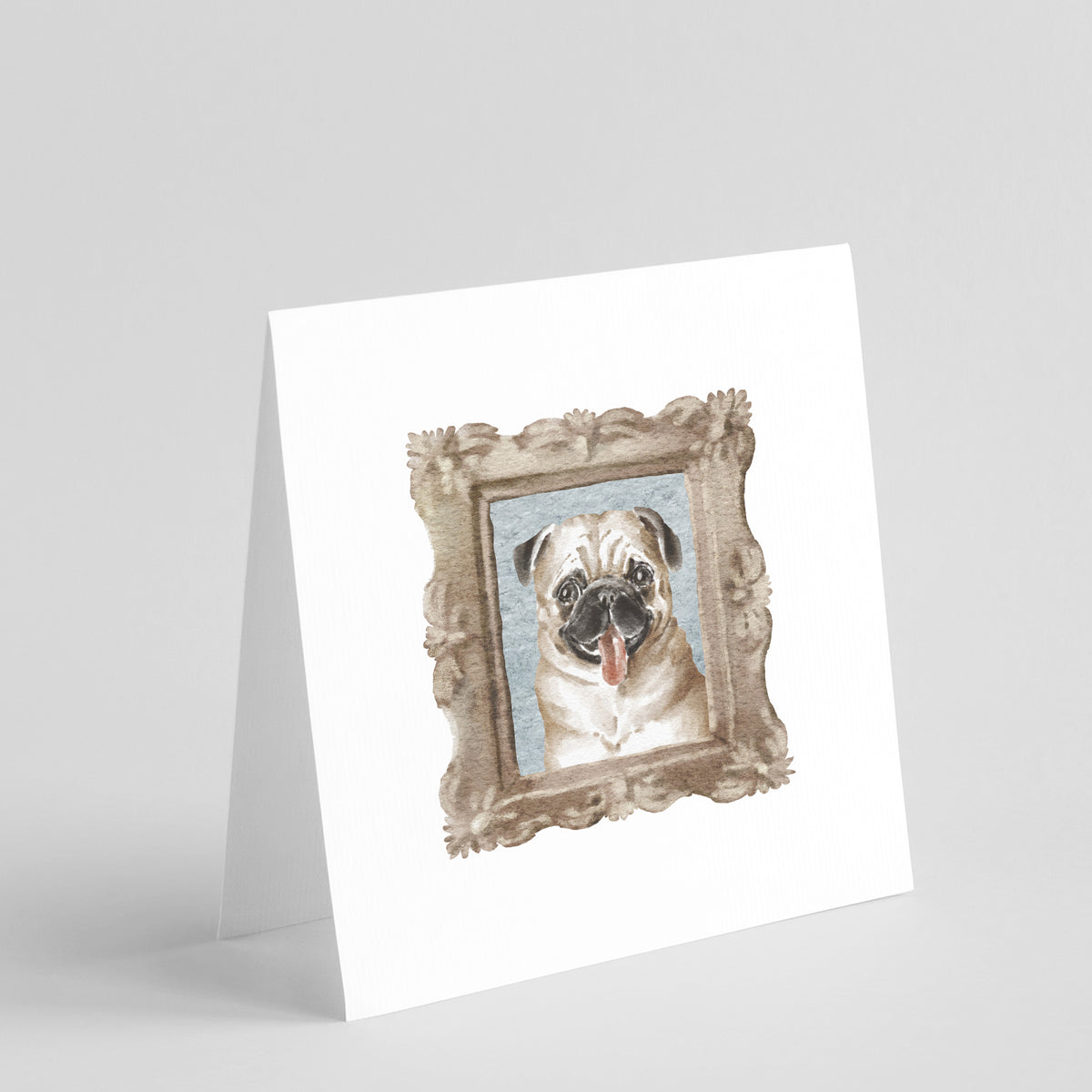 Buy this Pug Fawn Tongue Out Square Greeting Cards and Envelopes Pack of 8
