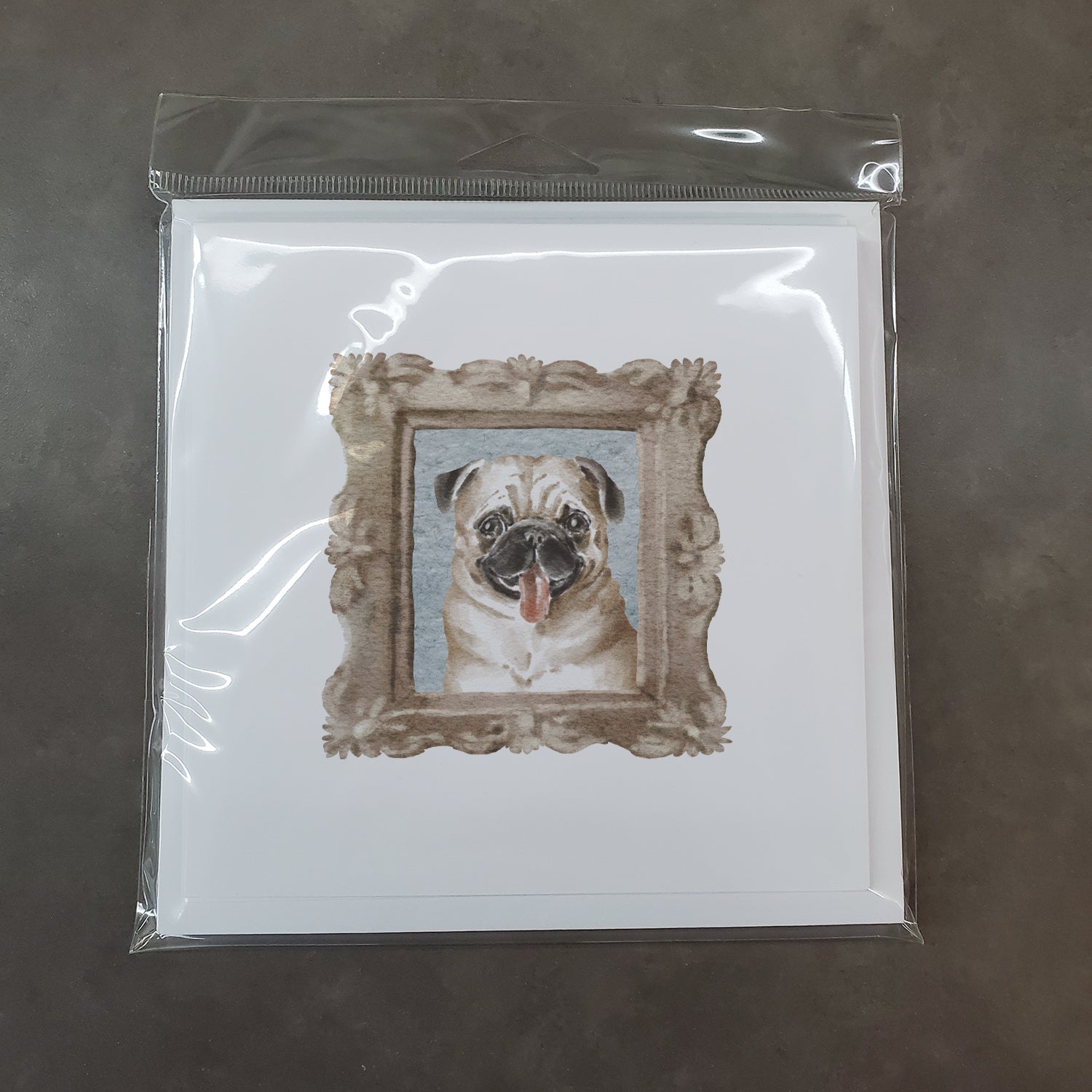 Pug Fawn Tongue Out Square Greeting Cards and Envelopes Pack of 8 - the-store.com