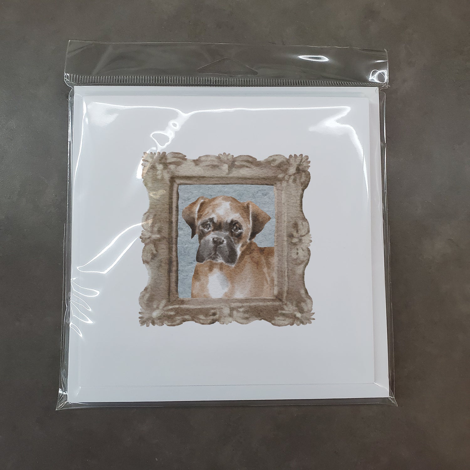 Boxer Fawn Front View Square Greeting Cards and Envelopes Pack of 8 - the-store.com