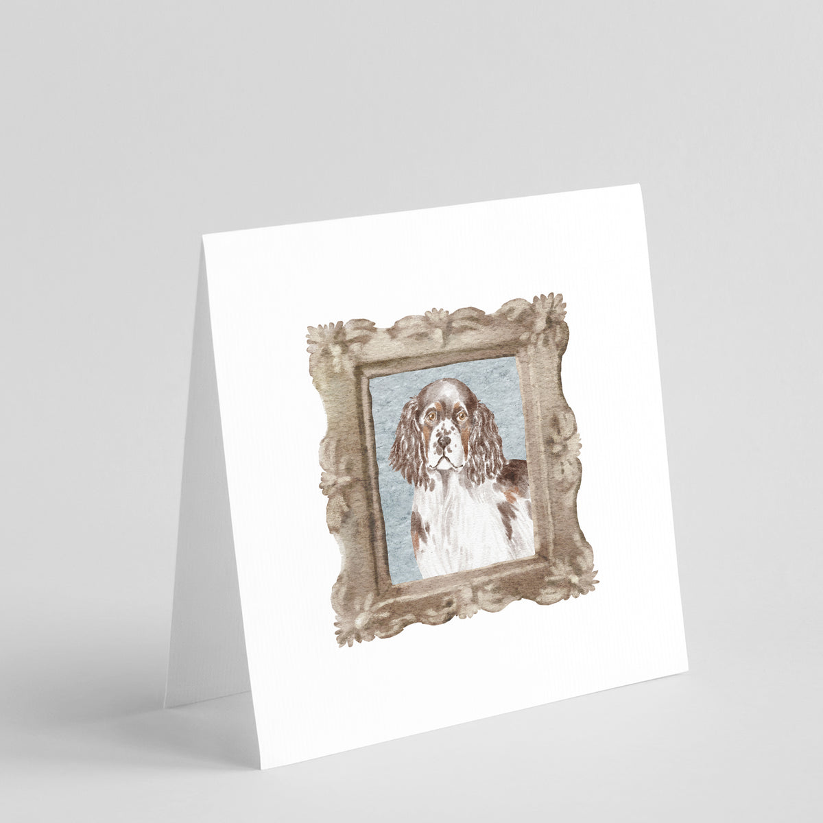 Buy this English Springer Spaniel Liver White Front View 2 Square Greeting Cards and Envelopes Pack of 8