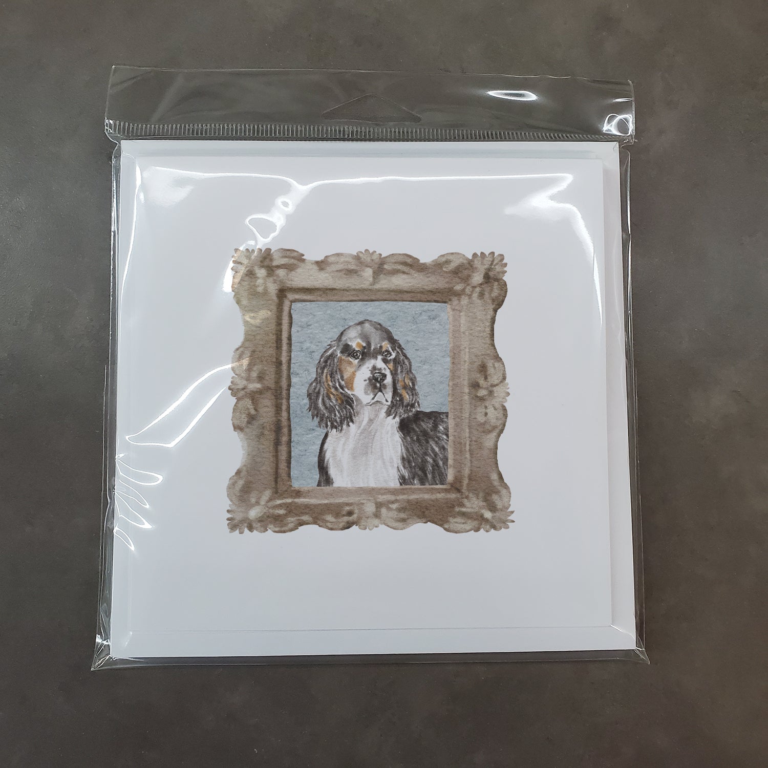 English Springer Spaniel Tricolor Front View Square Greeting Cards and Envelopes Pack of 8 - the-store.com