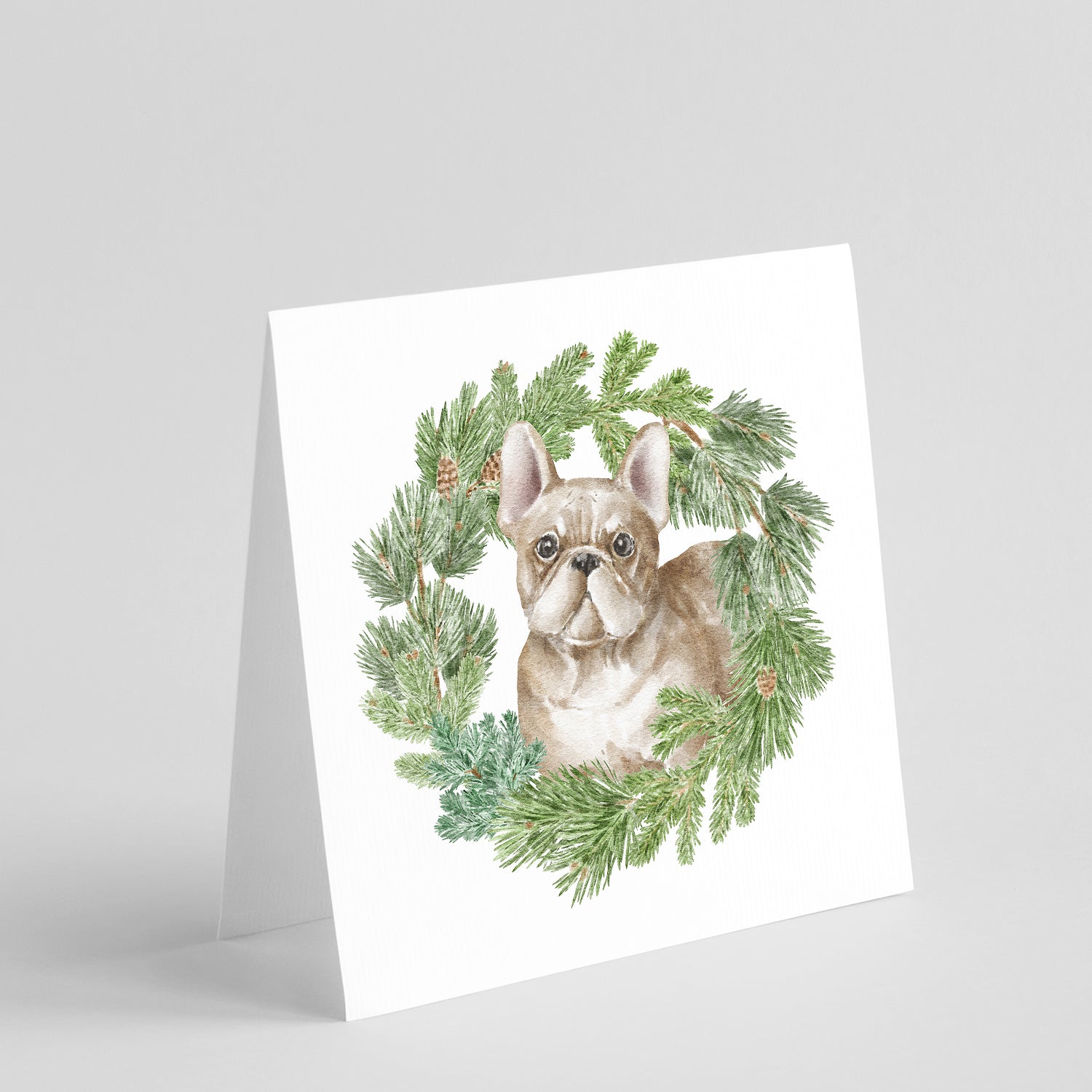 Buy this French Bulldog Fawn with Christmas Wreath Square Greeting Cards and Envelopes Pack of 8