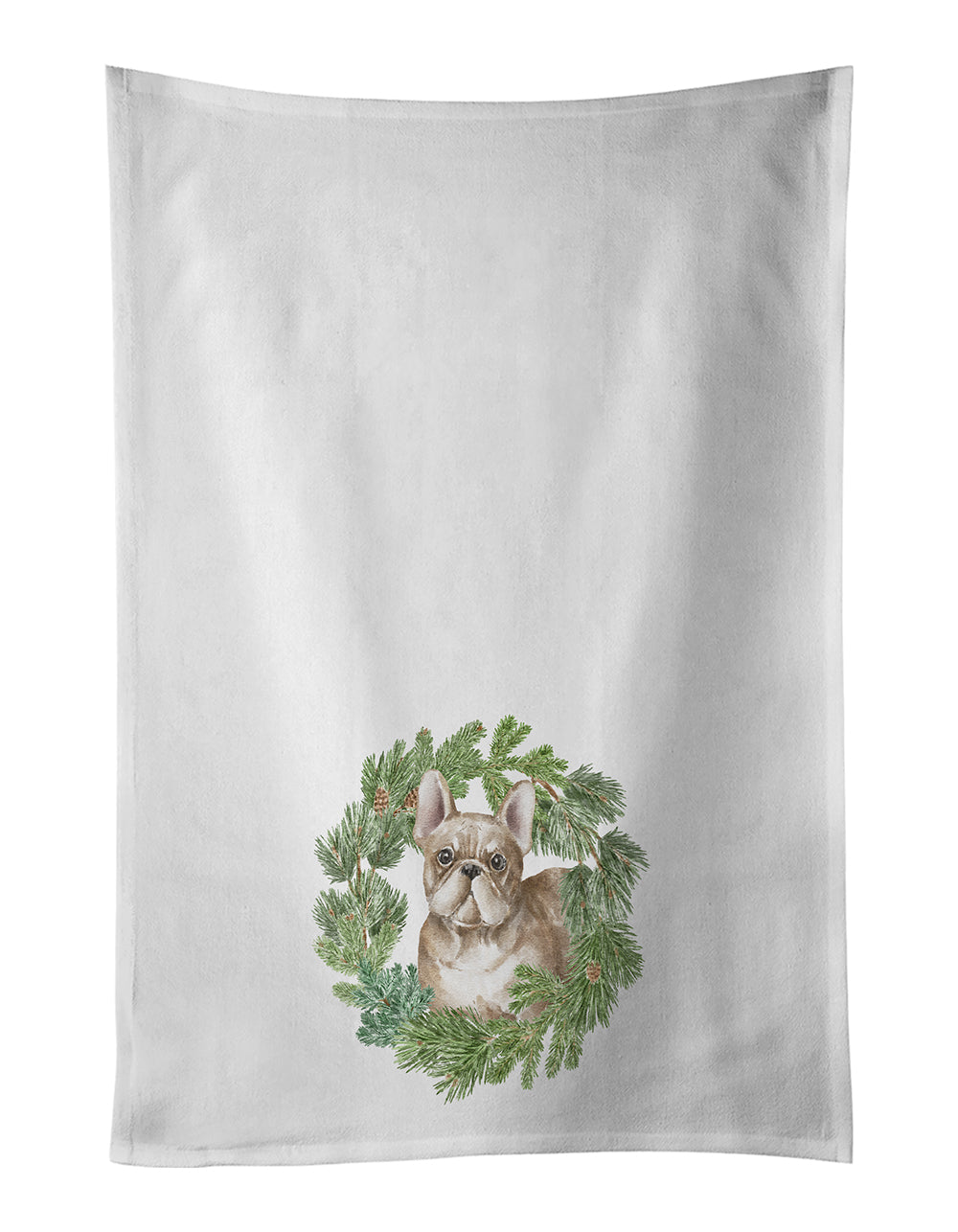 Buy this French Bulldog Fawn Christmas Wreath White Kitchen Towel Set of 2