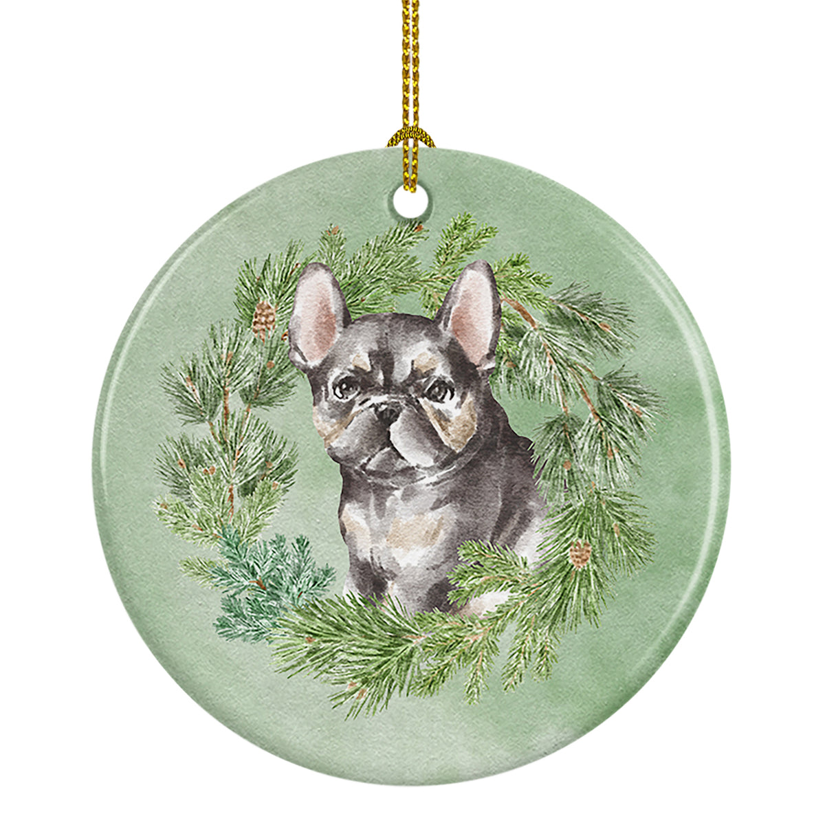 Buy this French Bulldog Puppy Black Christmas Wreath Ceramic Ornament