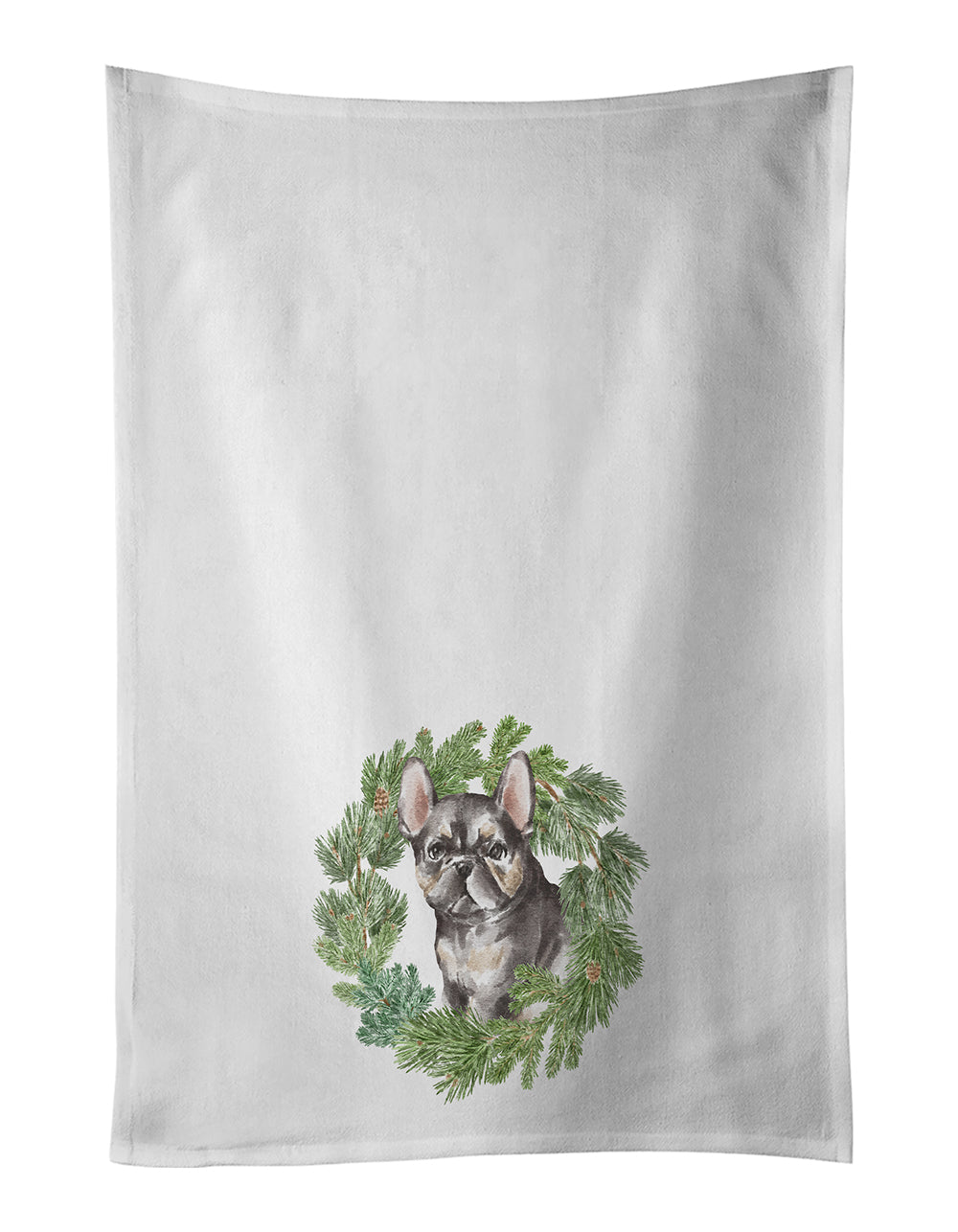 Buy this French Bulldog Puppy Black Christmas Wreath White Kitchen Towel Set of 2