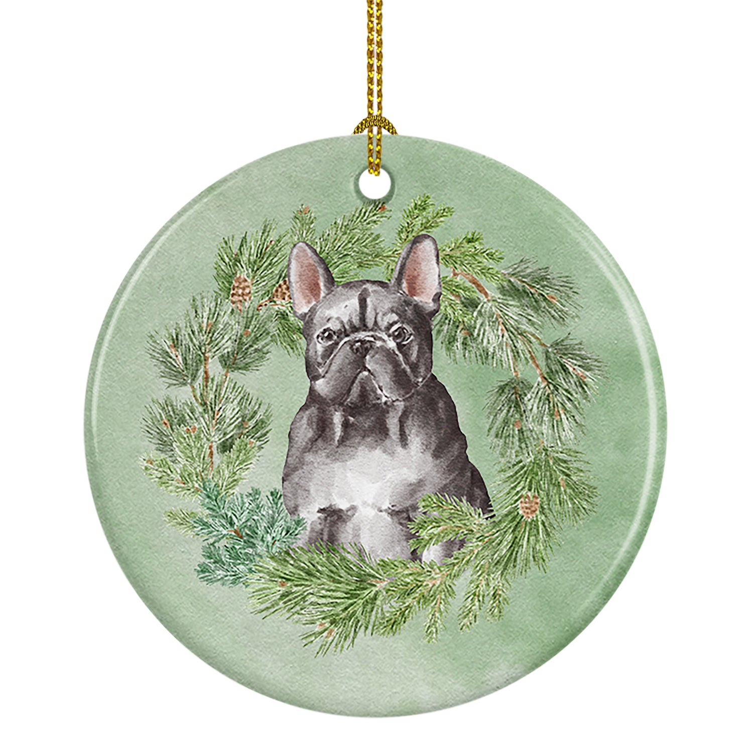 Buy this French Bulldog Black Christmas Wreath Ceramic Ornament