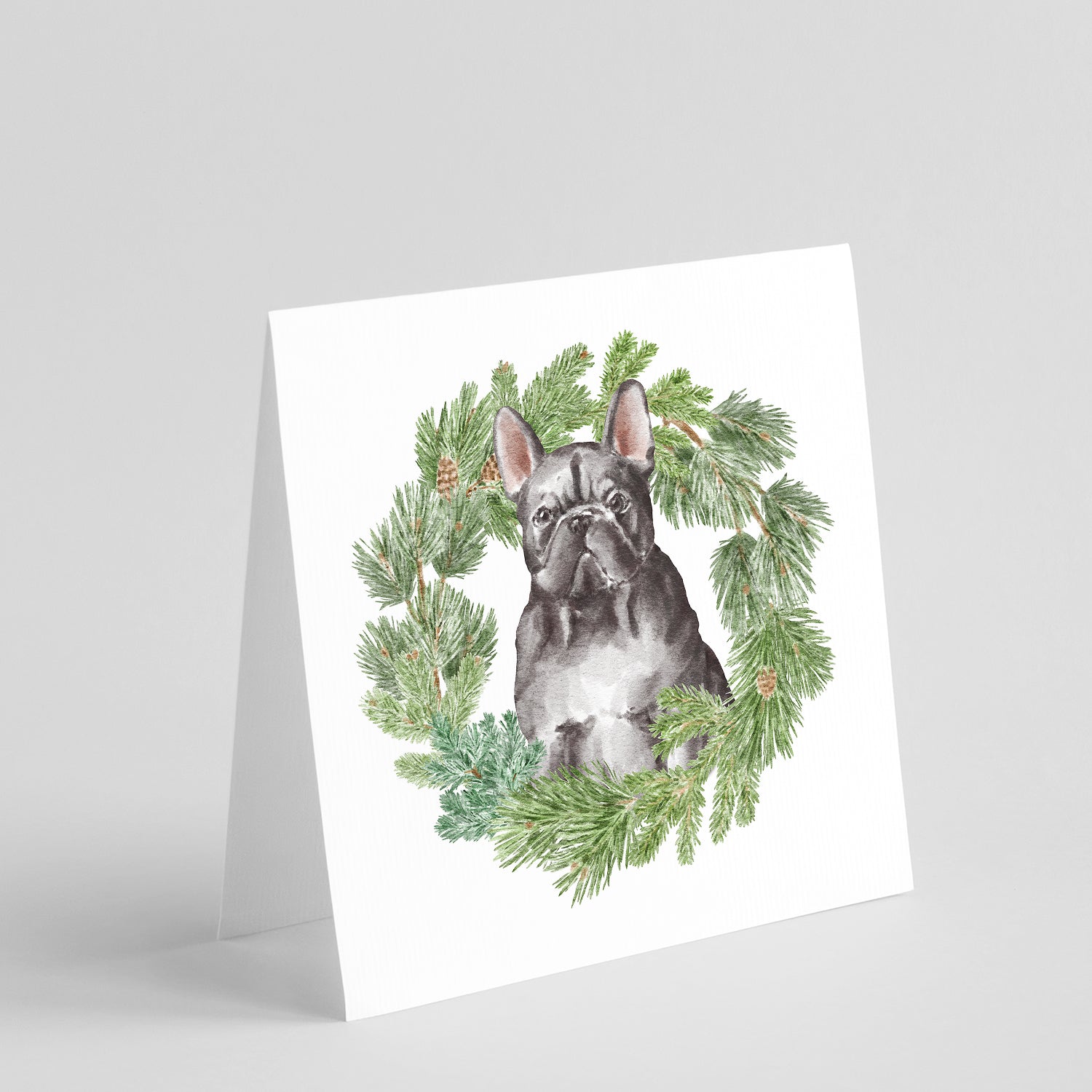 Buy this French Bulldog Black with Christmas Wreath Square Greeting Cards and Envelopes Pack of 8