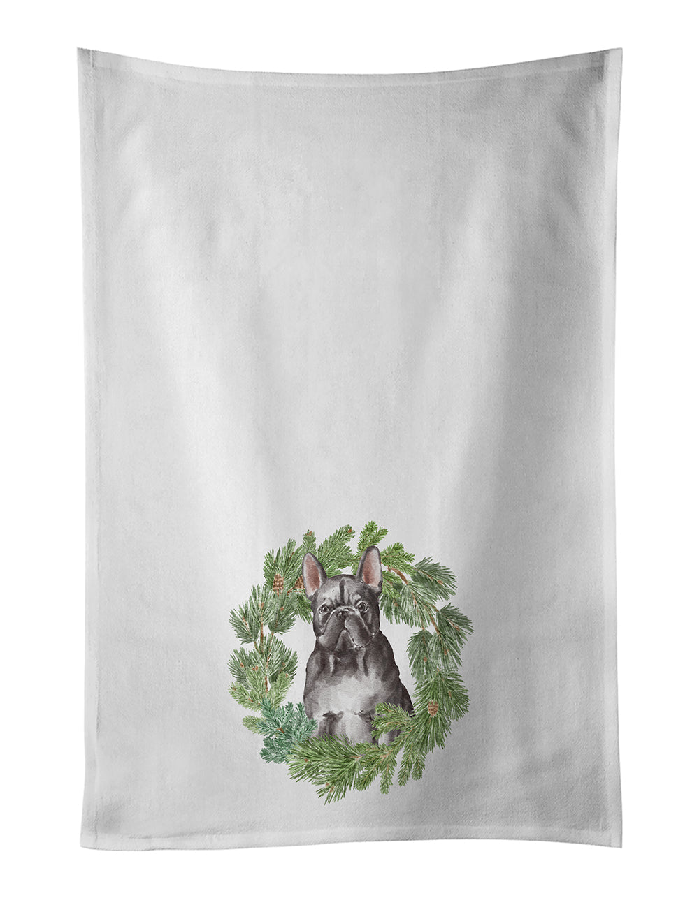 Buy this French Bulldog Black Christmas Wreath White Kitchen Towel Set of 2