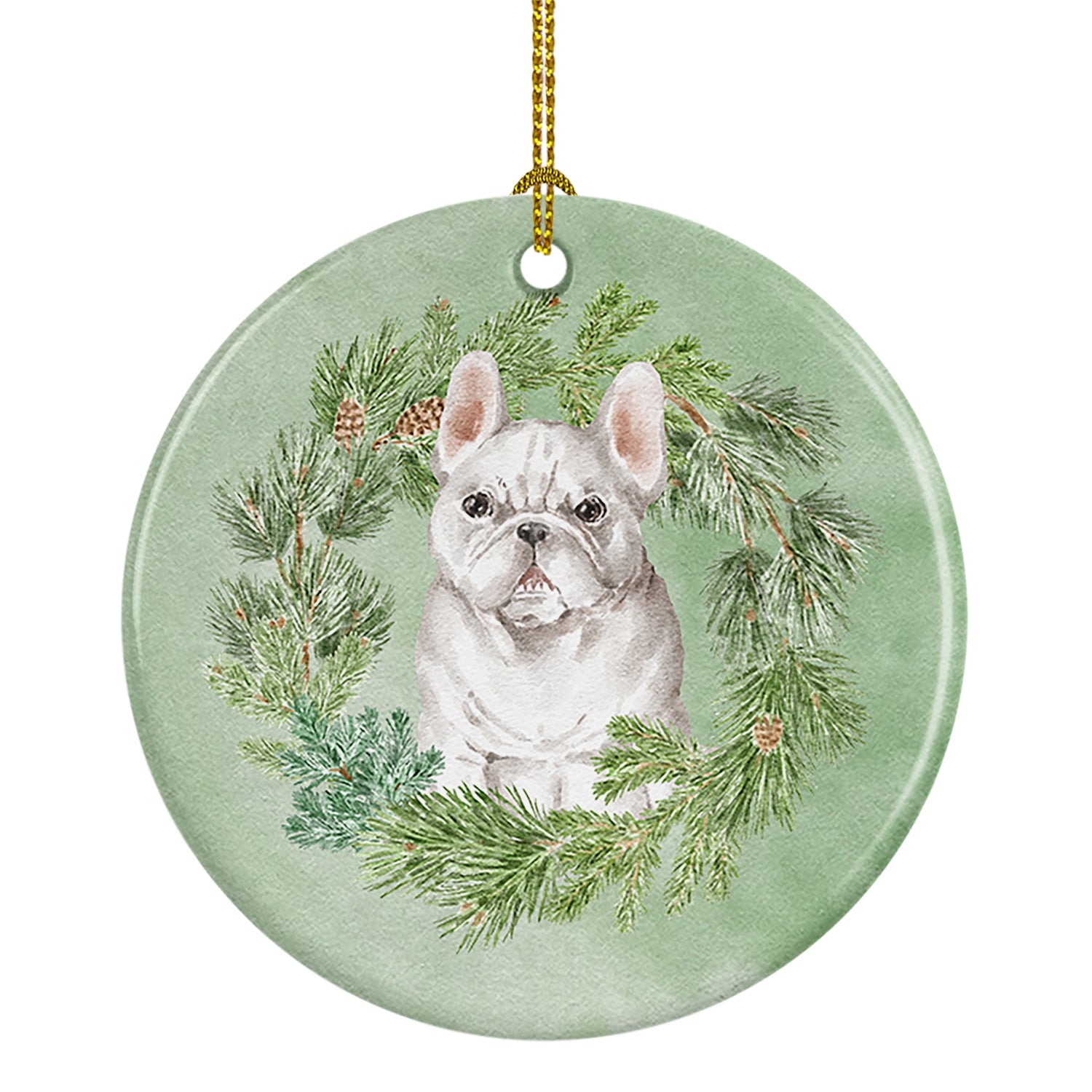 Buy this French Bulldog White Christmas Wreath Ceramic Ornament