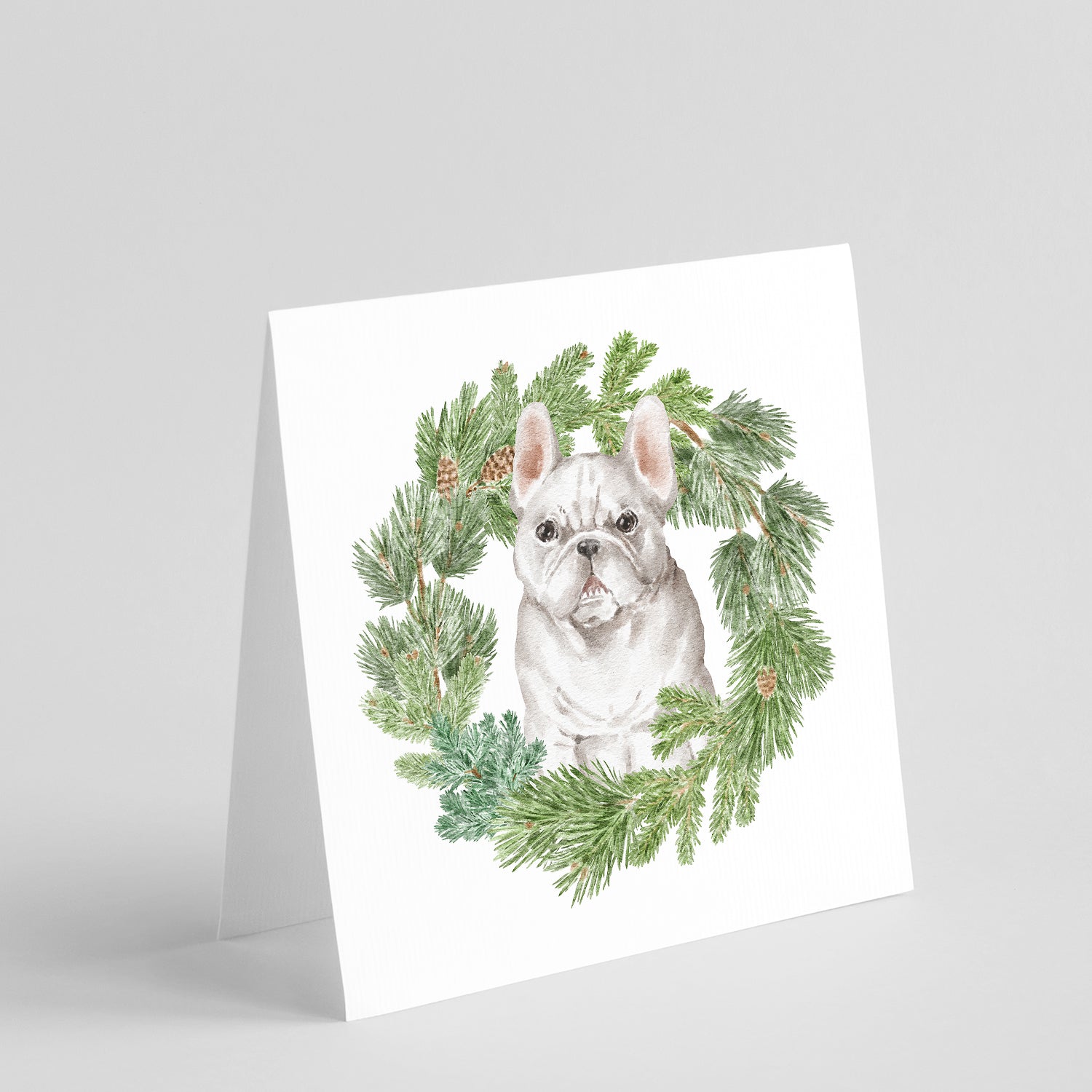 Buy this French Bulldog White with Christmas Wreath Square Greeting Cards and Envelopes Pack of 8