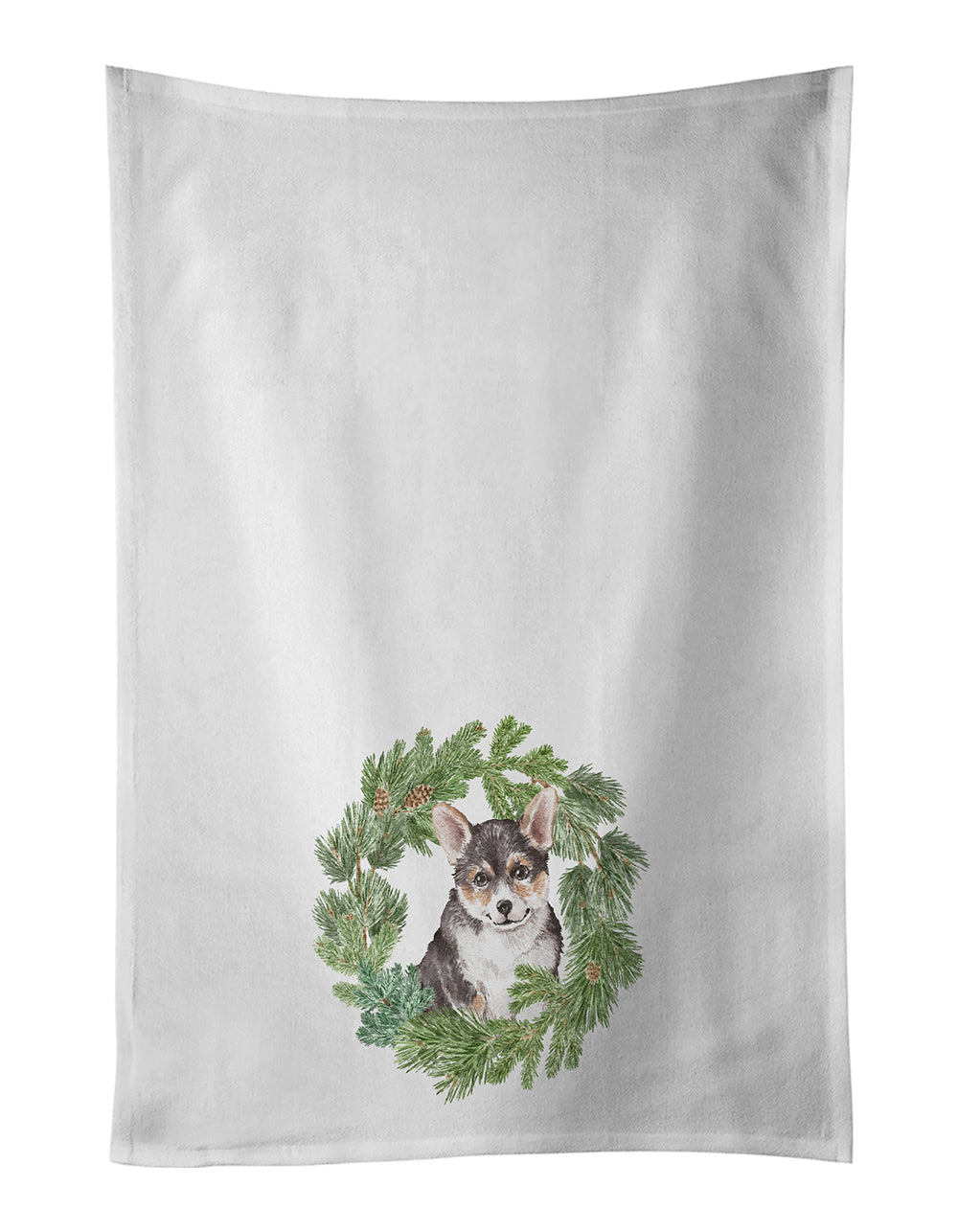 Buy this Corgi Tricolor Puppy Christmas Wreath White Kitchen Towel Set of 2