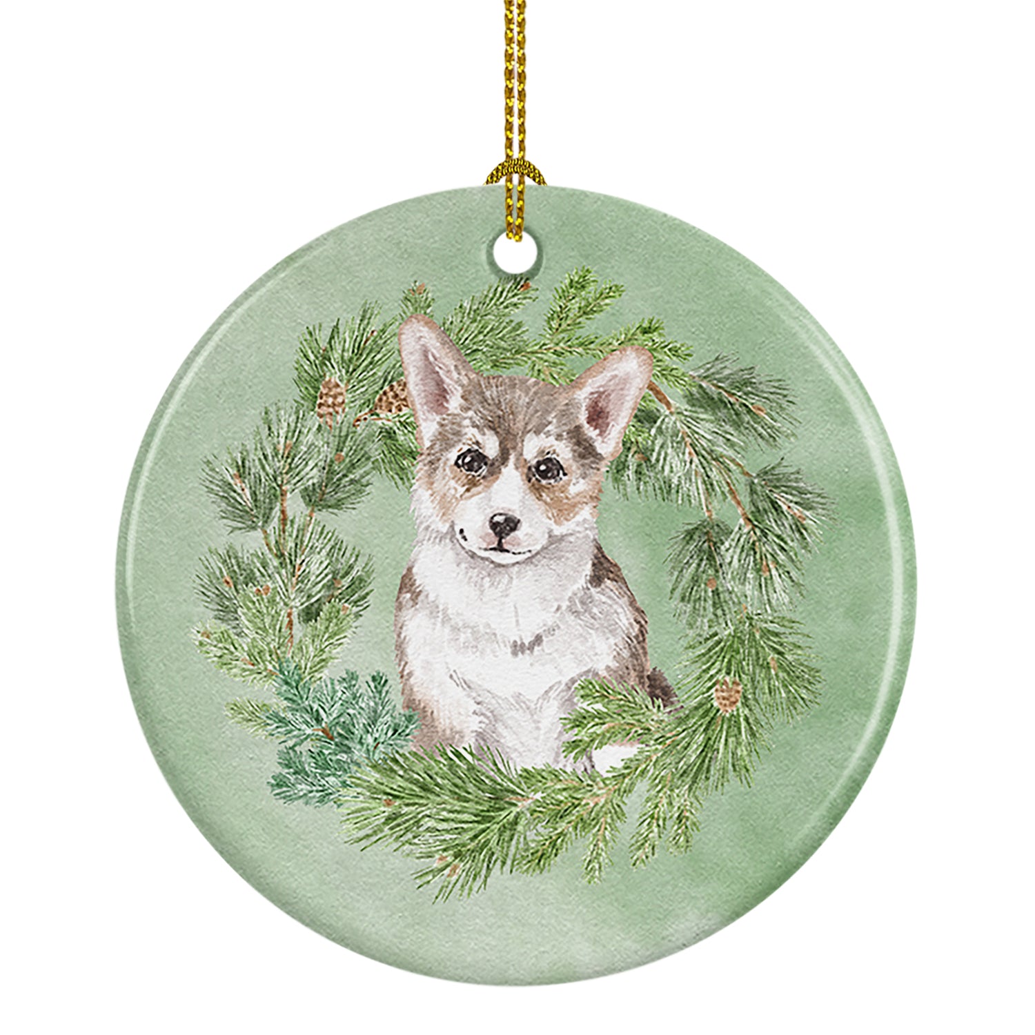 Buy this Corgi Puppy Sable Christmas Wreath Ceramic Ornament