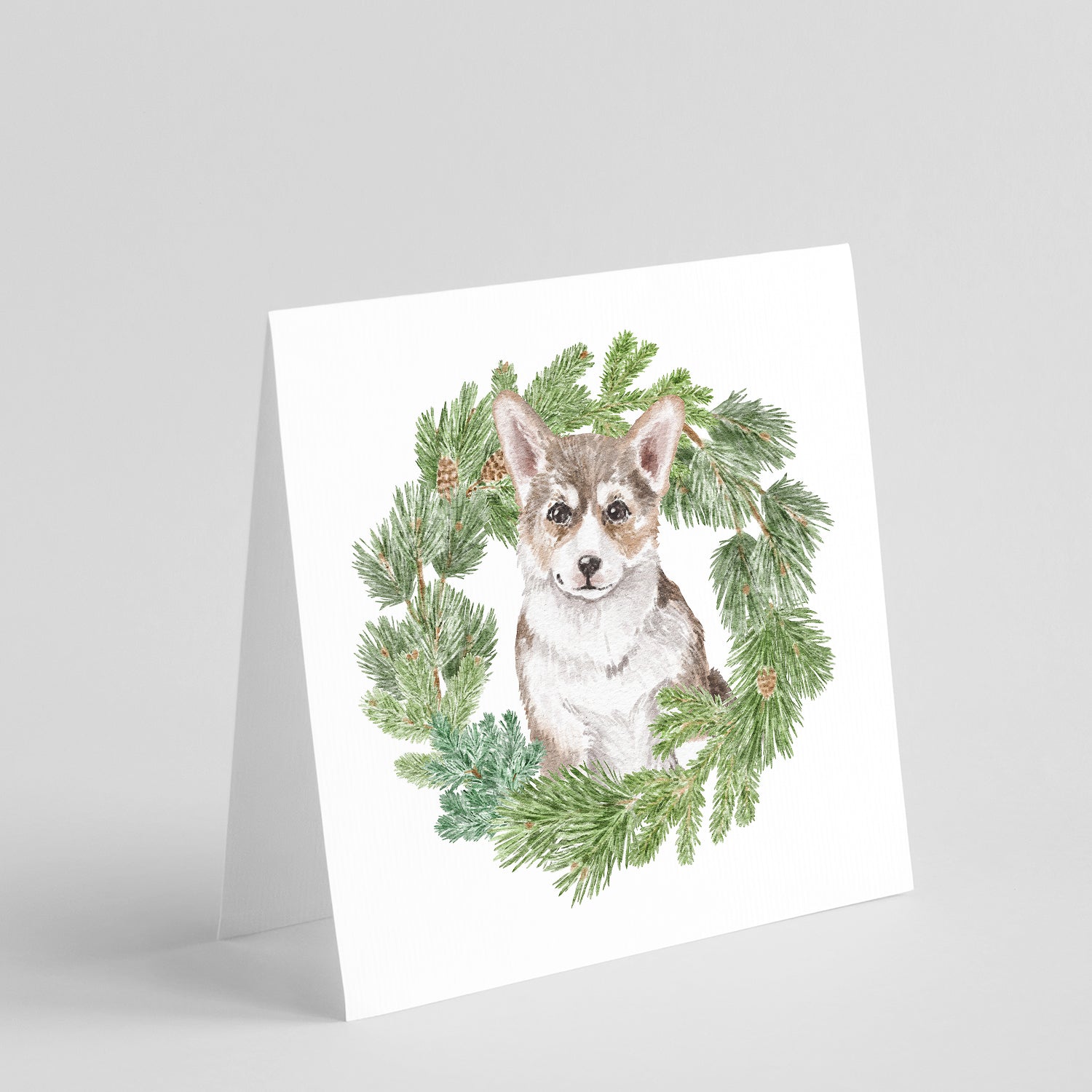 Buy this Corgi Puppy Sable with Christmas Wreath Square Greeting Cards and Envelopes Pack of 8