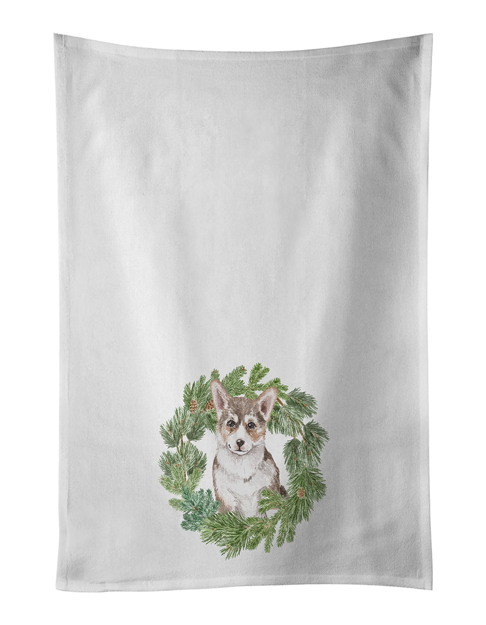 Buy this Corgi Puppy Sable Christmas Wreath White Kitchen Towel Set of 2