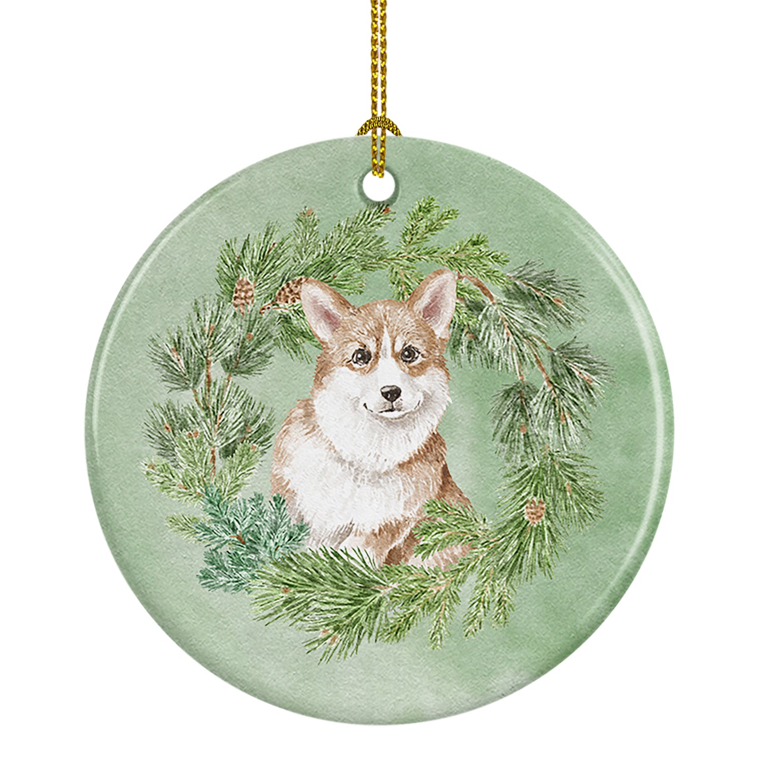 Buy this Corgi Red Christmas Wreath Ceramic Ornament