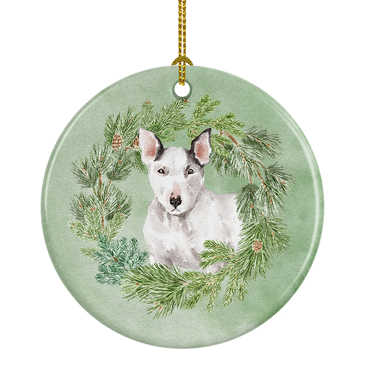 Buy this Bull Terrier White Christmas Wreath Ceramic Ornament