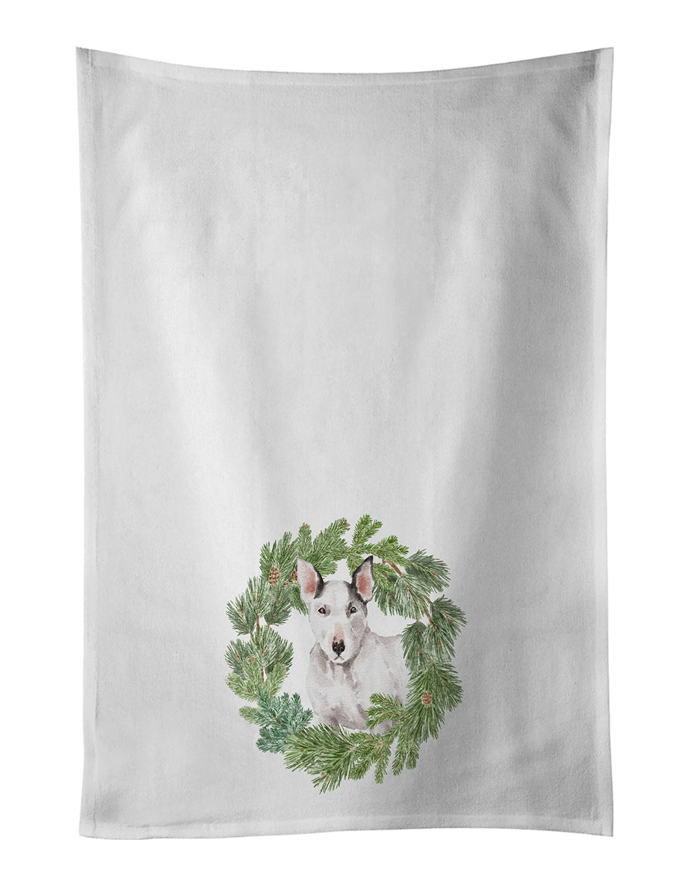 Buy this Bull Terrier White Christmas Wreath White Kitchen Towel Set of 2
