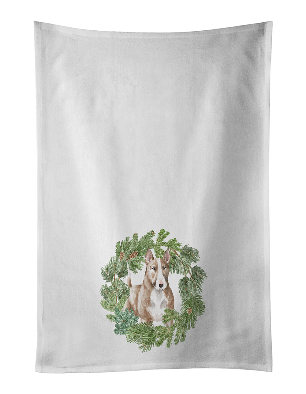 Buy this Bull Terrier Red and White Christmas Wreath White Kitchen Towel Set of 2
