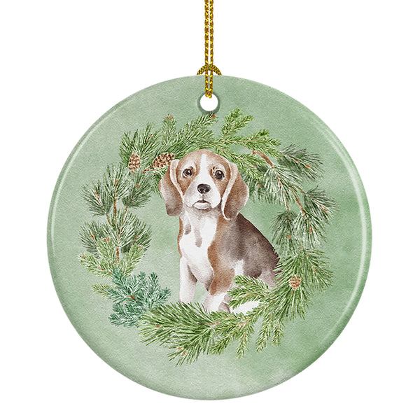 Buy this Beagle Puppy Christmas Wreath Ceramic Ornament