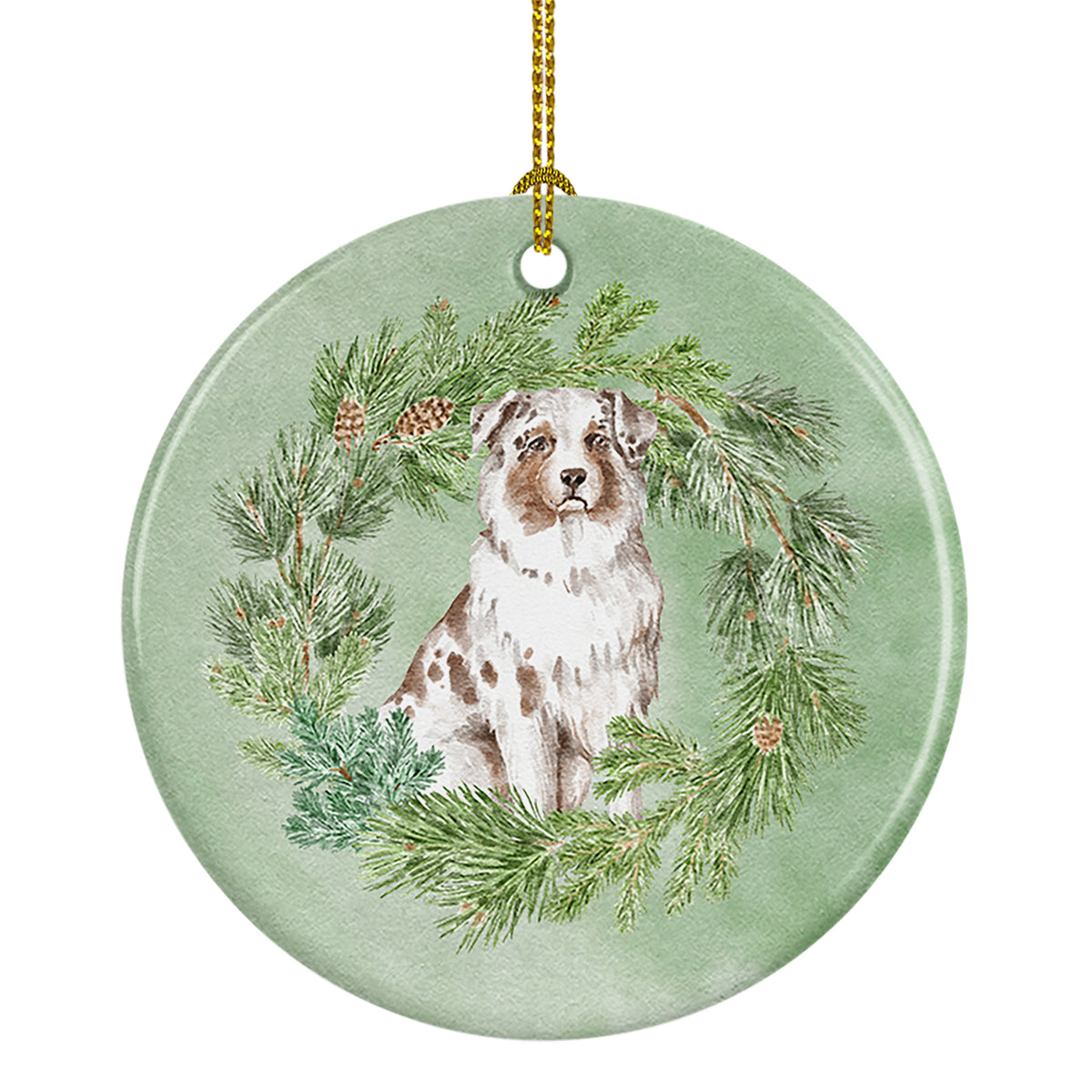 Buy this Australian Shepherd Red Merle Christmas Wreath Ceramic Ornament