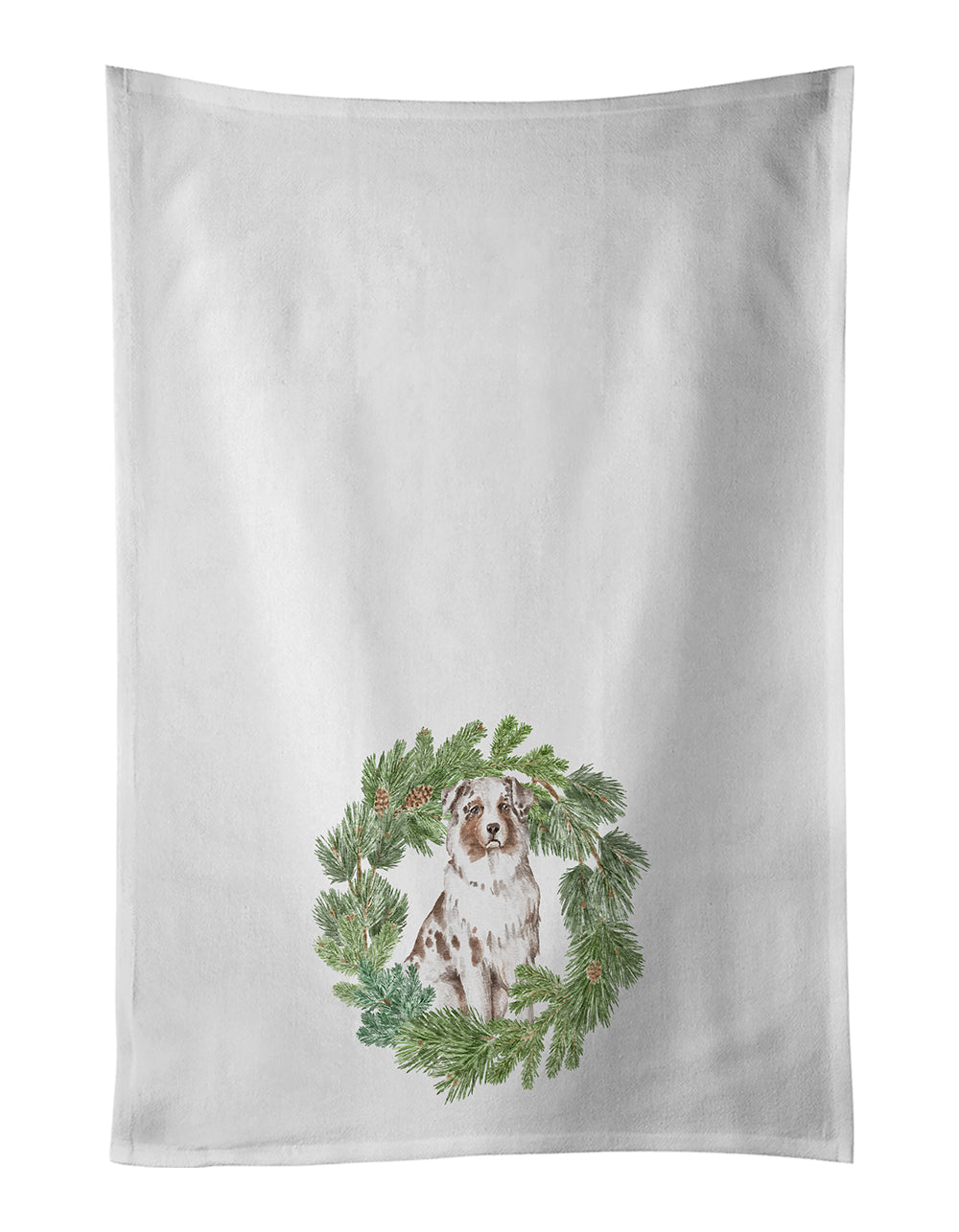 Buy this Australian Shepherd Red Merle Christmas Wreath White Kitchen Towel Set of 2