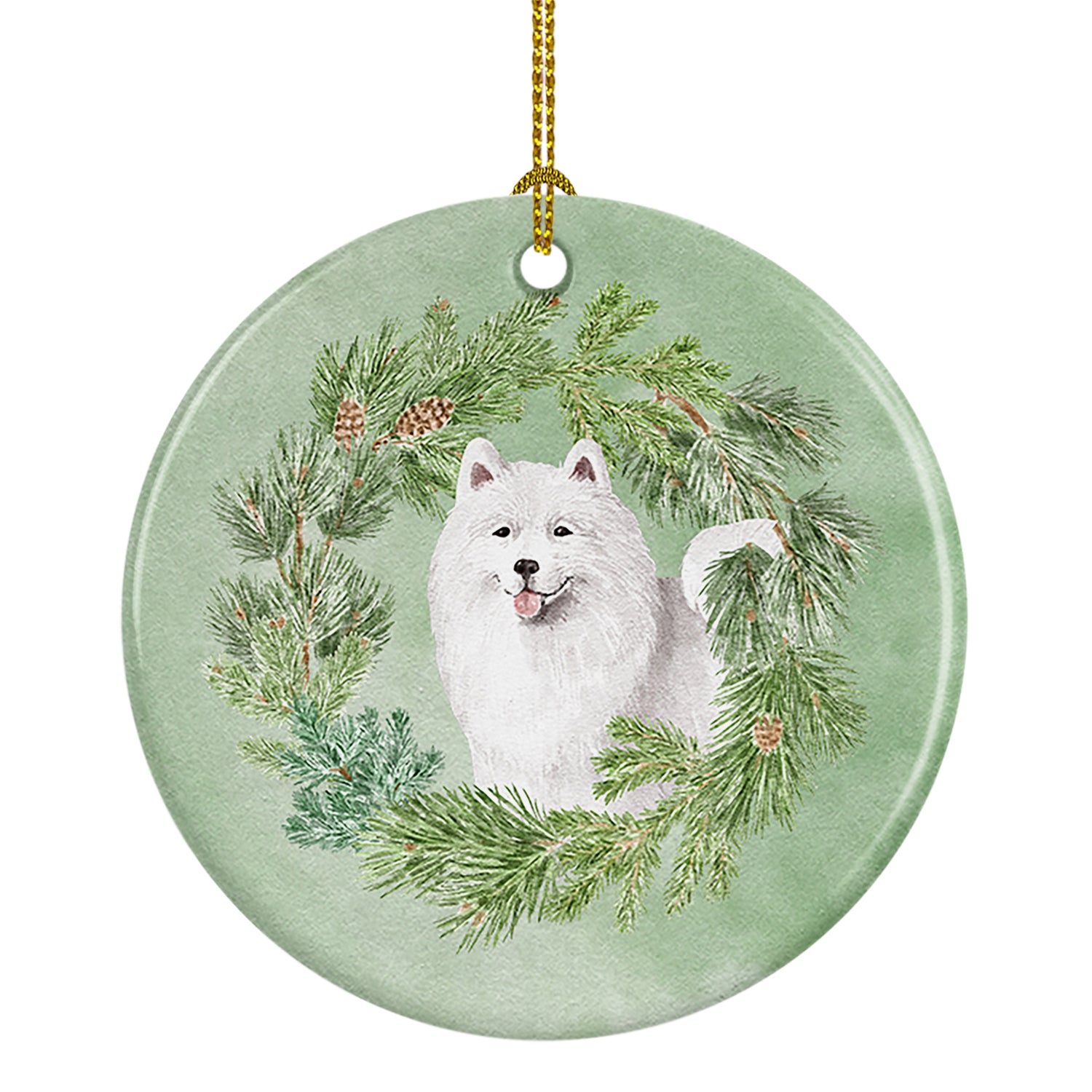 Buy this Samoyed Smiling Christmas Wreath Ceramic Ornament