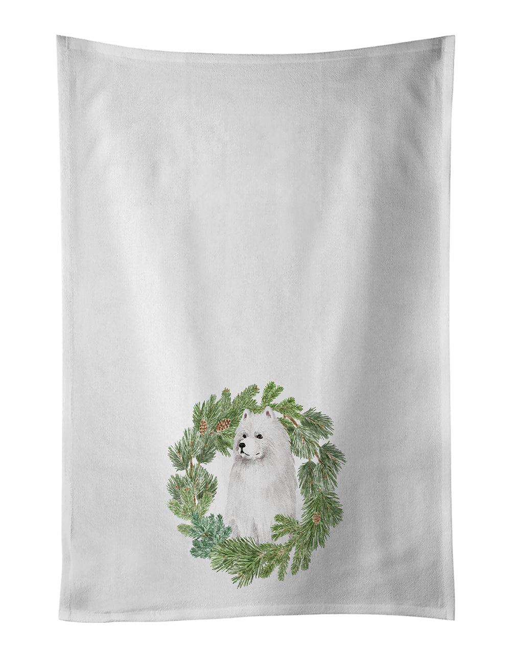 Buy this Samoyed Sitting Christmas Wreath White Kitchen Towel Set of 2