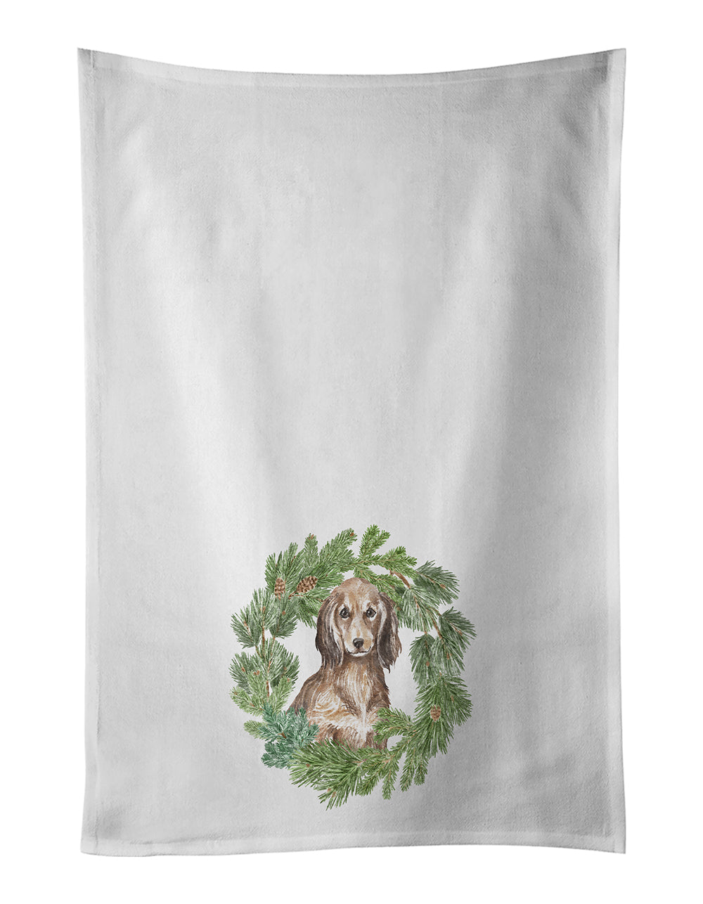 Buy this Dachshund Sable Longhaired Christmas Wreath White Kitchen Towel Set of 2