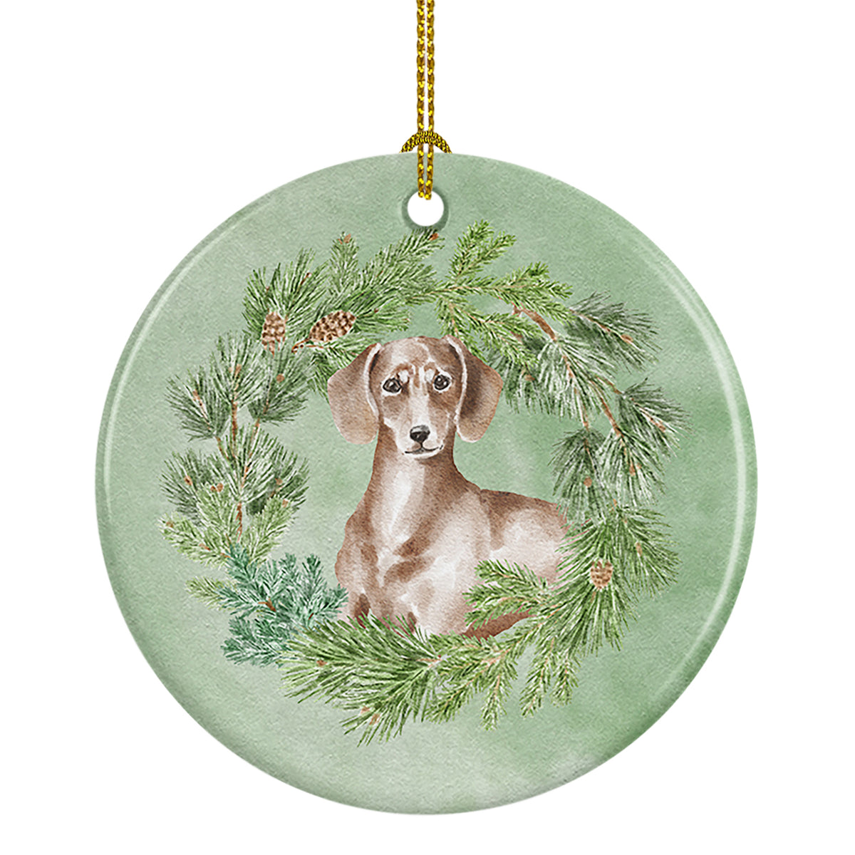 Buy this Dachshund Red Christmas Wreath Ceramic Ornament