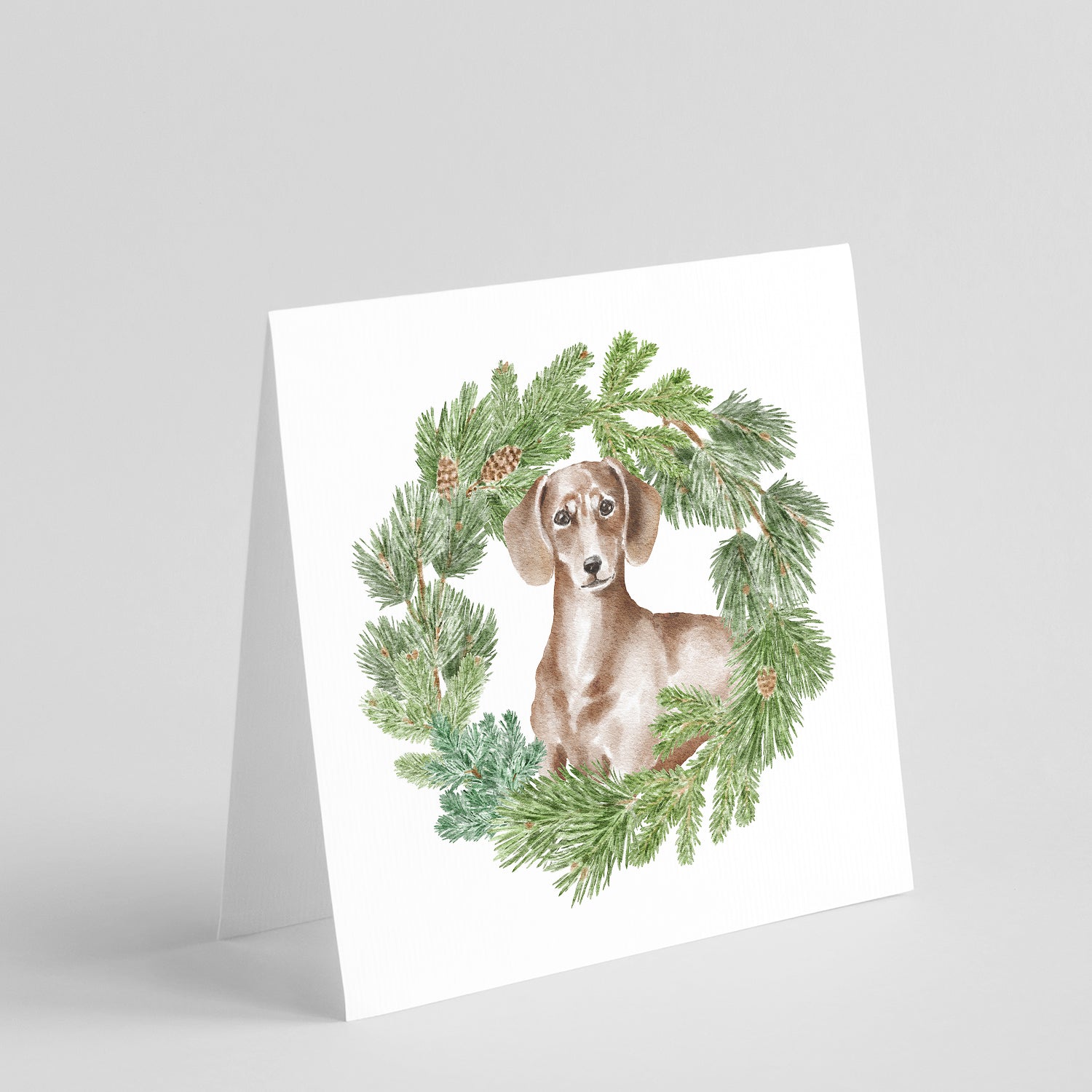 Buy this Dachshund Red with Christmas Wreath Square Greeting Cards and Envelopes Pack of 8