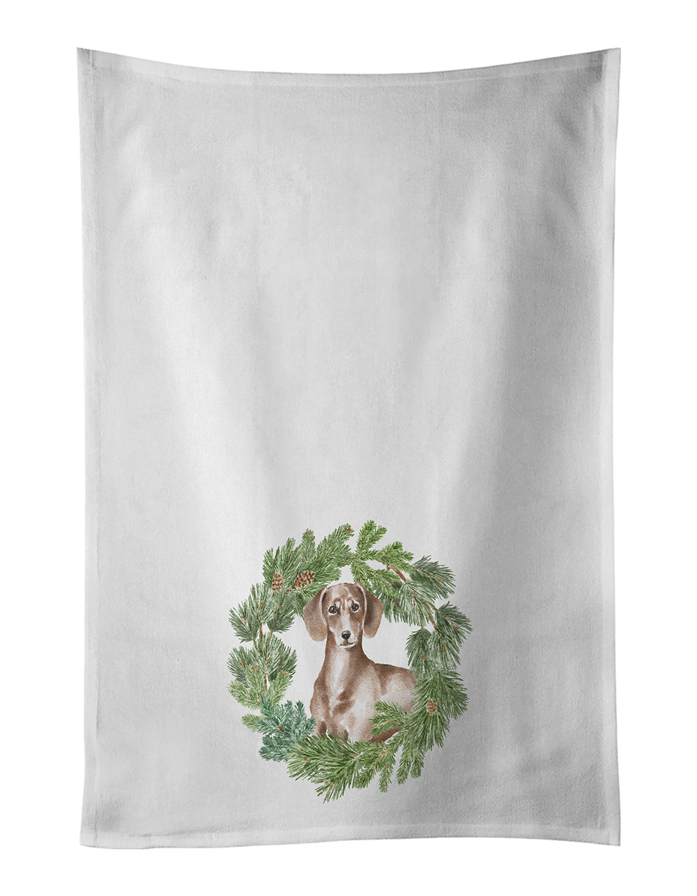 Buy this Dachshund Red Christmas Wreath White Kitchen Towel Set of 2
