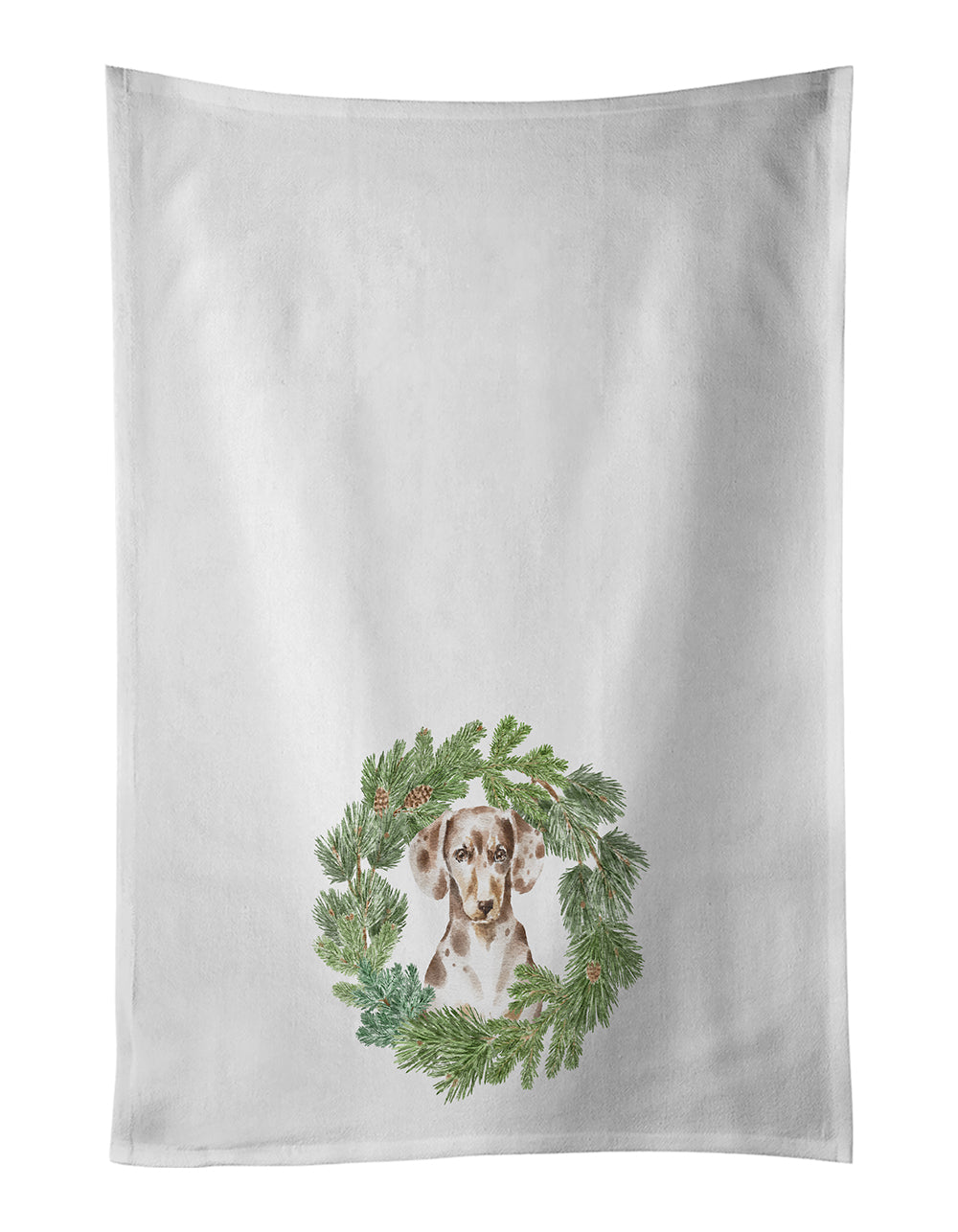 Buy this Dachshund Dappled Christmas Wreath White Kitchen Towel Set of 2