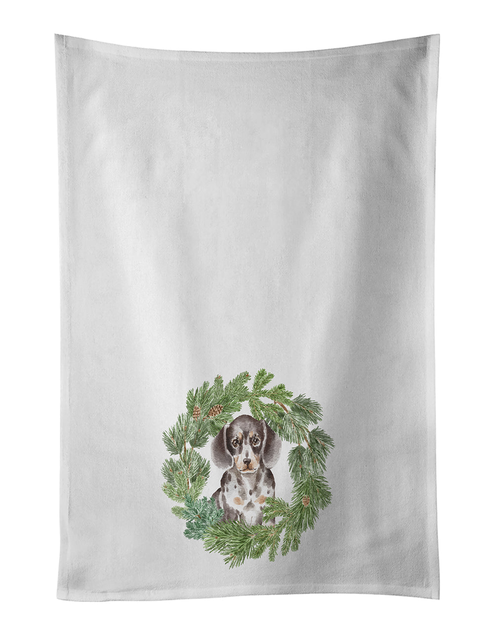 Buy this Dachshund Puppy Dappled Christmas Wreath White Kitchen Towel Set of 2